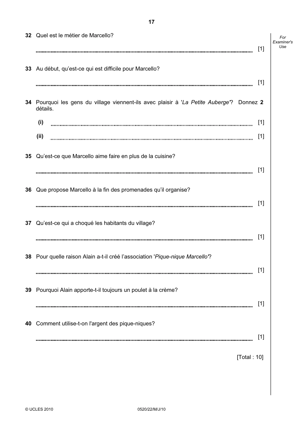 Cambridge IGCSE French - Foreign Language 0520 2010 May/June Paper 2 · Variant 2 question paper, page 17 of 20