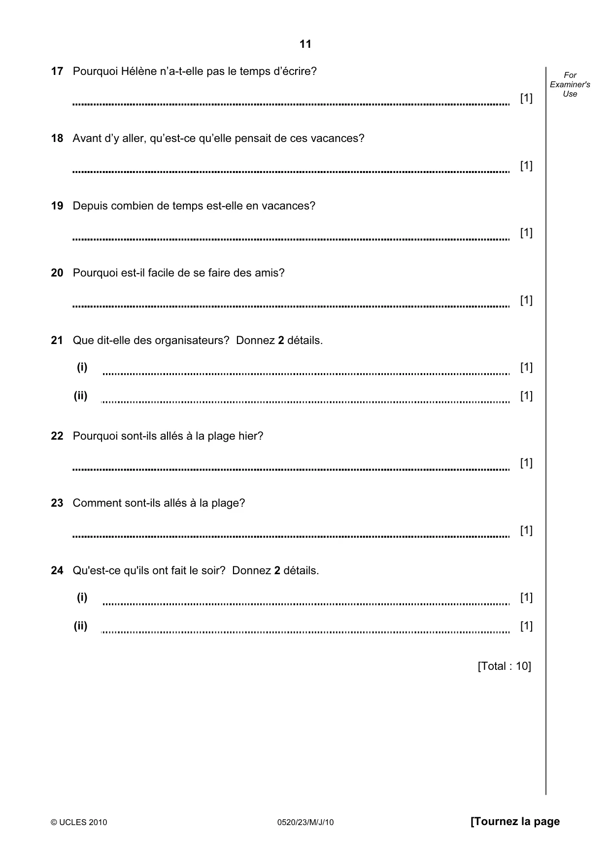 Cambridge IGCSE French - Foreign Language 0520 2010 May/June Paper 2 · Variant 3 question paper, page 11 of 20