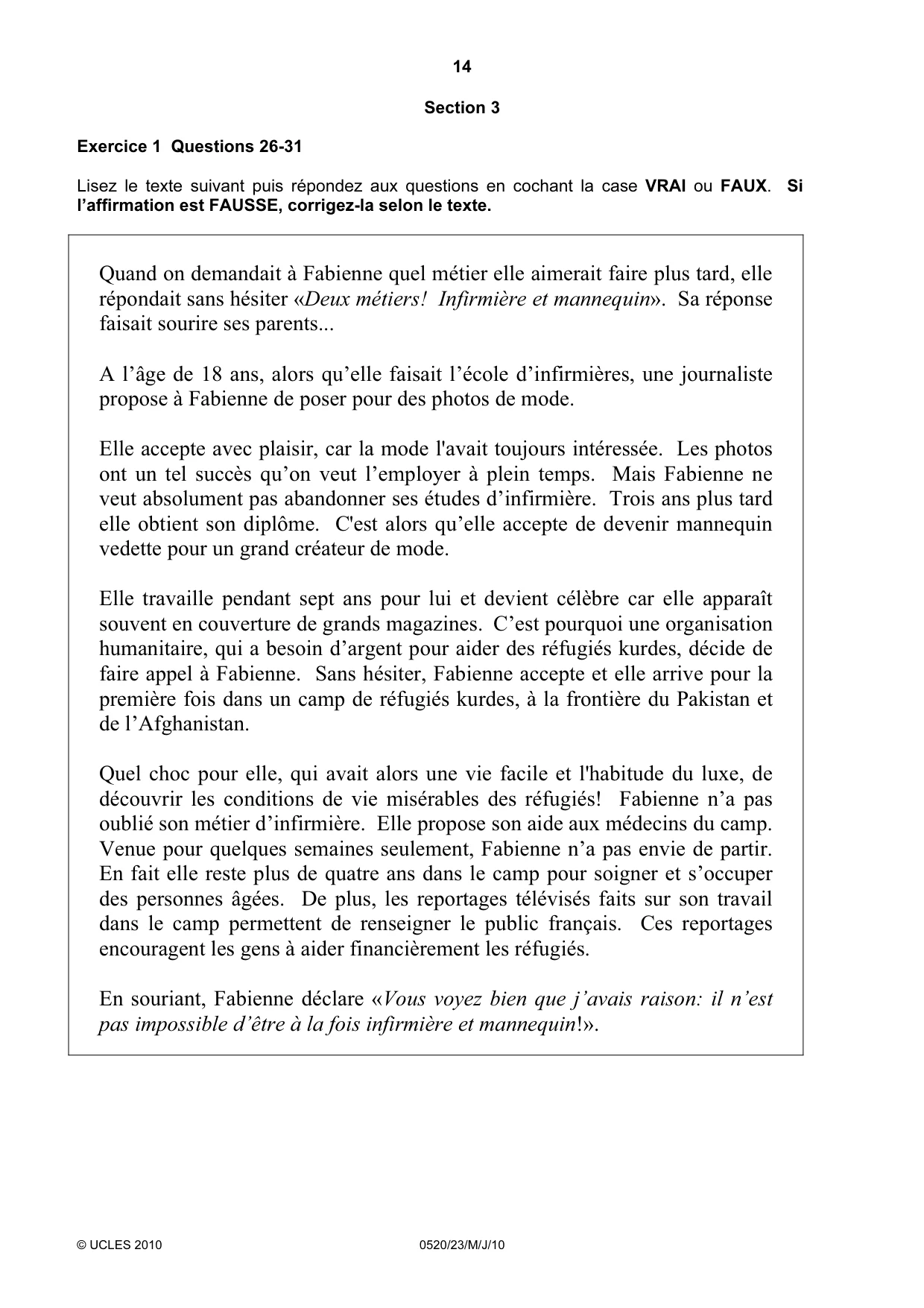 Cambridge IGCSE French - Foreign Language 0520 2010 May/June Paper 2 · Variant 3 question paper, page 14 of 20
