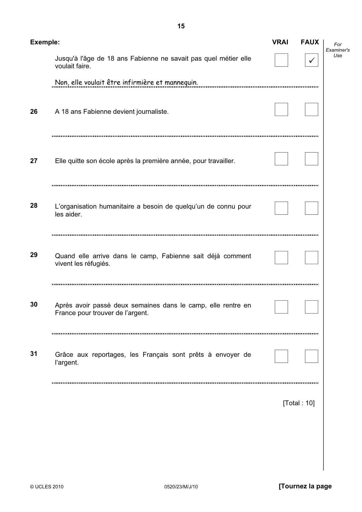 Cambridge IGCSE French - Foreign Language 0520 2010 May/June Paper 2 · Variant 3 question paper, page 15 of 20