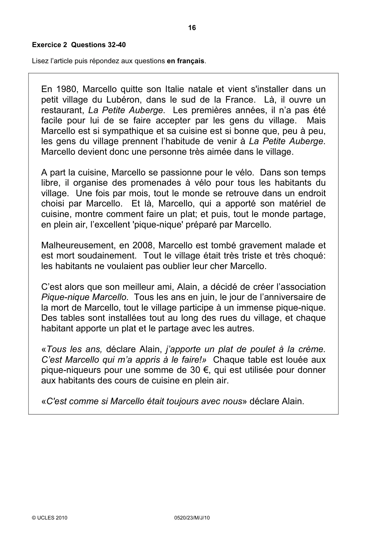 Cambridge IGCSE French - Foreign Language 0520 2010 May/June Paper 2 · Variant 3 question paper, page 16 of 20