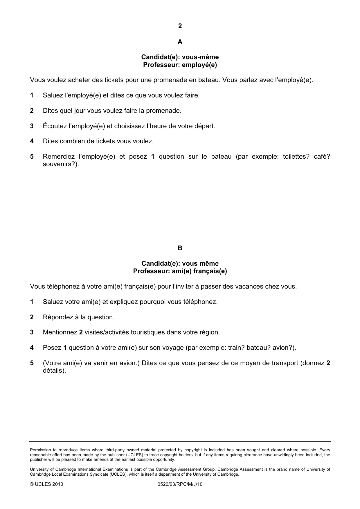 Cambridge IGCSE French - Foreign Language 0520 2010 May/June Paper 3 · Variant 1 question paper, page 4 of 18