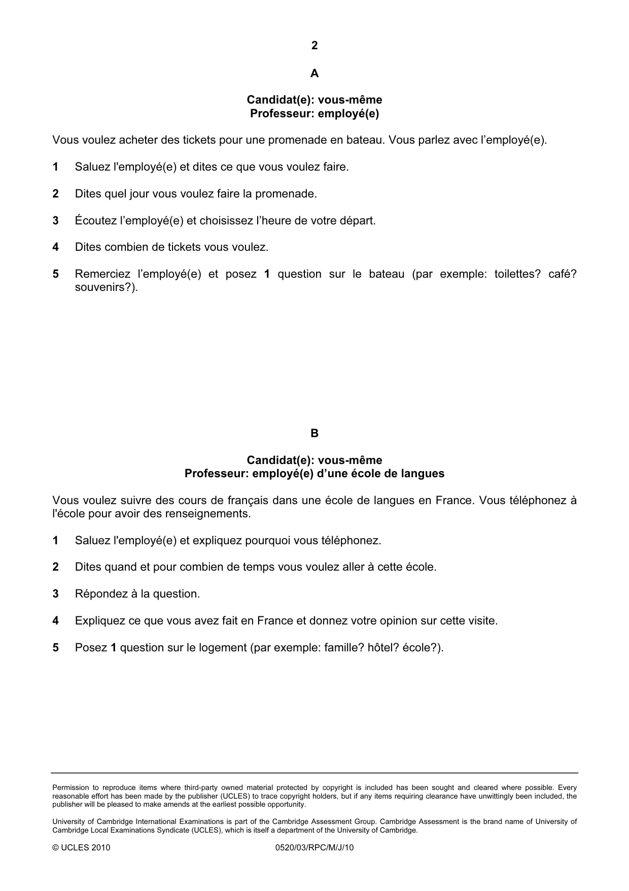 Cambridge IGCSE French - Foreign Language 0520 2010 May/June Paper 3 · Variant 1 question paper, page 6 of 18