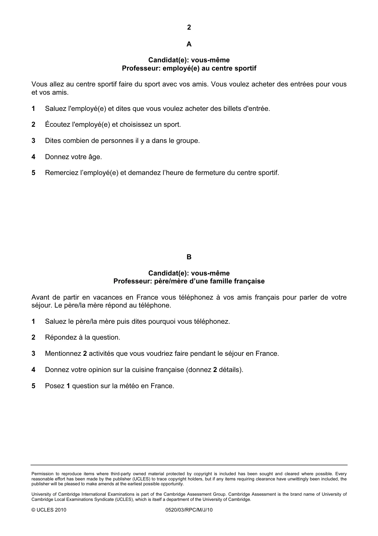 Cambridge IGCSE French - Foreign Language 0520 2010 May/June Paper 3 · Variant 1 question paper, page 8 of 18