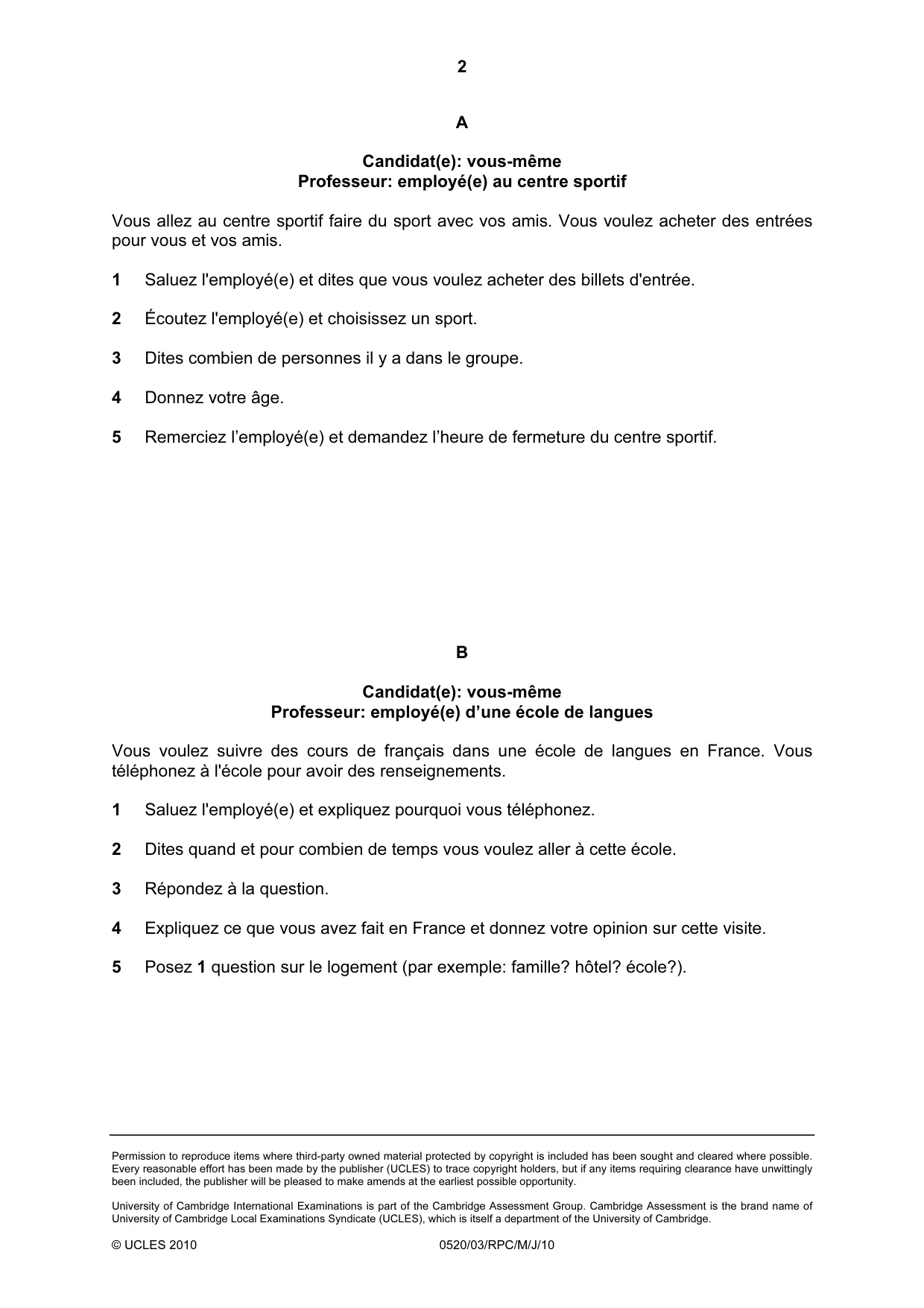 Cambridge IGCSE French - Foreign Language 0520 2010 May/June Paper 3 · Variant 1 question paper, page 12 of 18