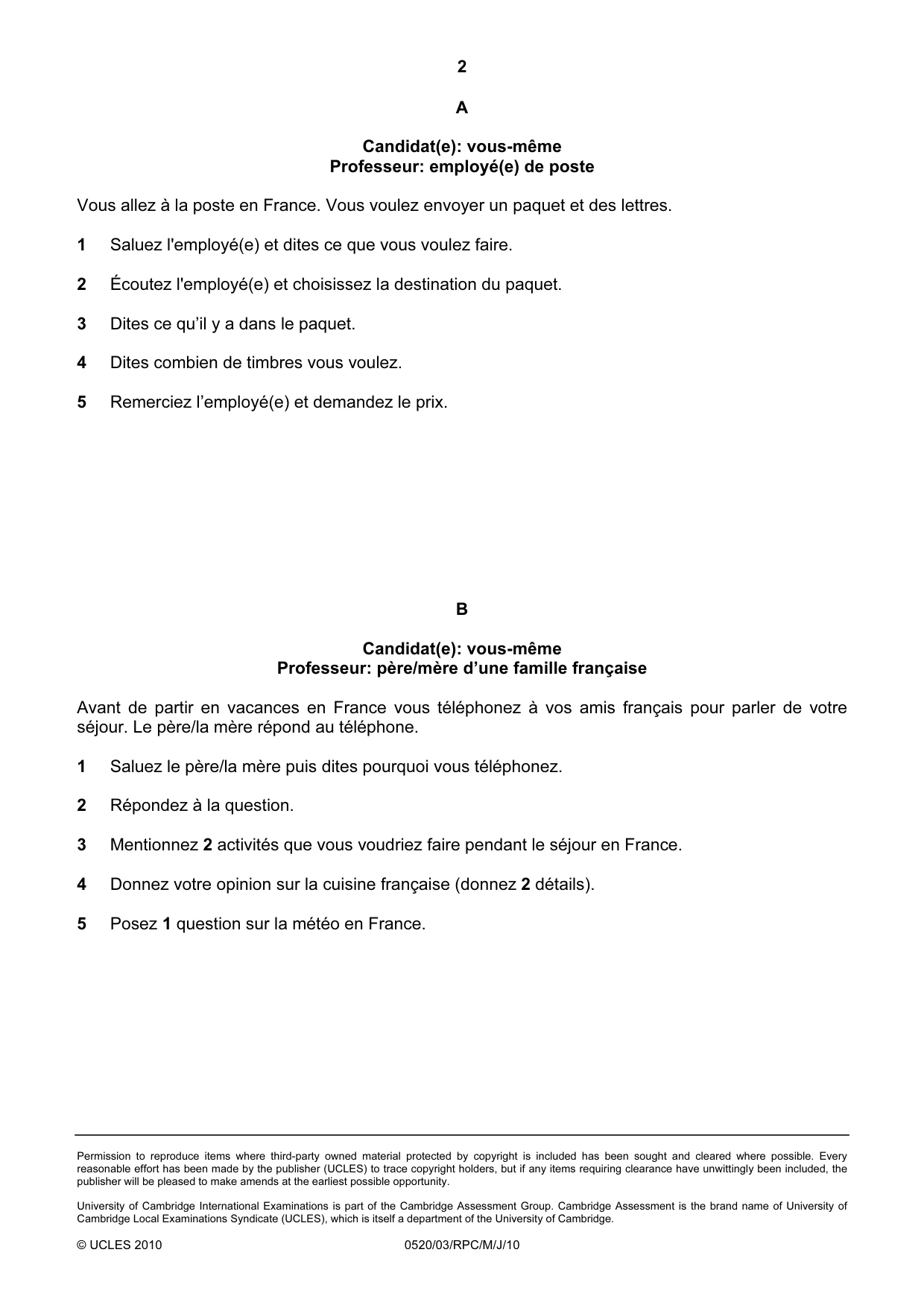 Cambridge IGCSE French - Foreign Language 0520 2010 May/June Paper 3 · Variant 1 question paper, page 14 of 18