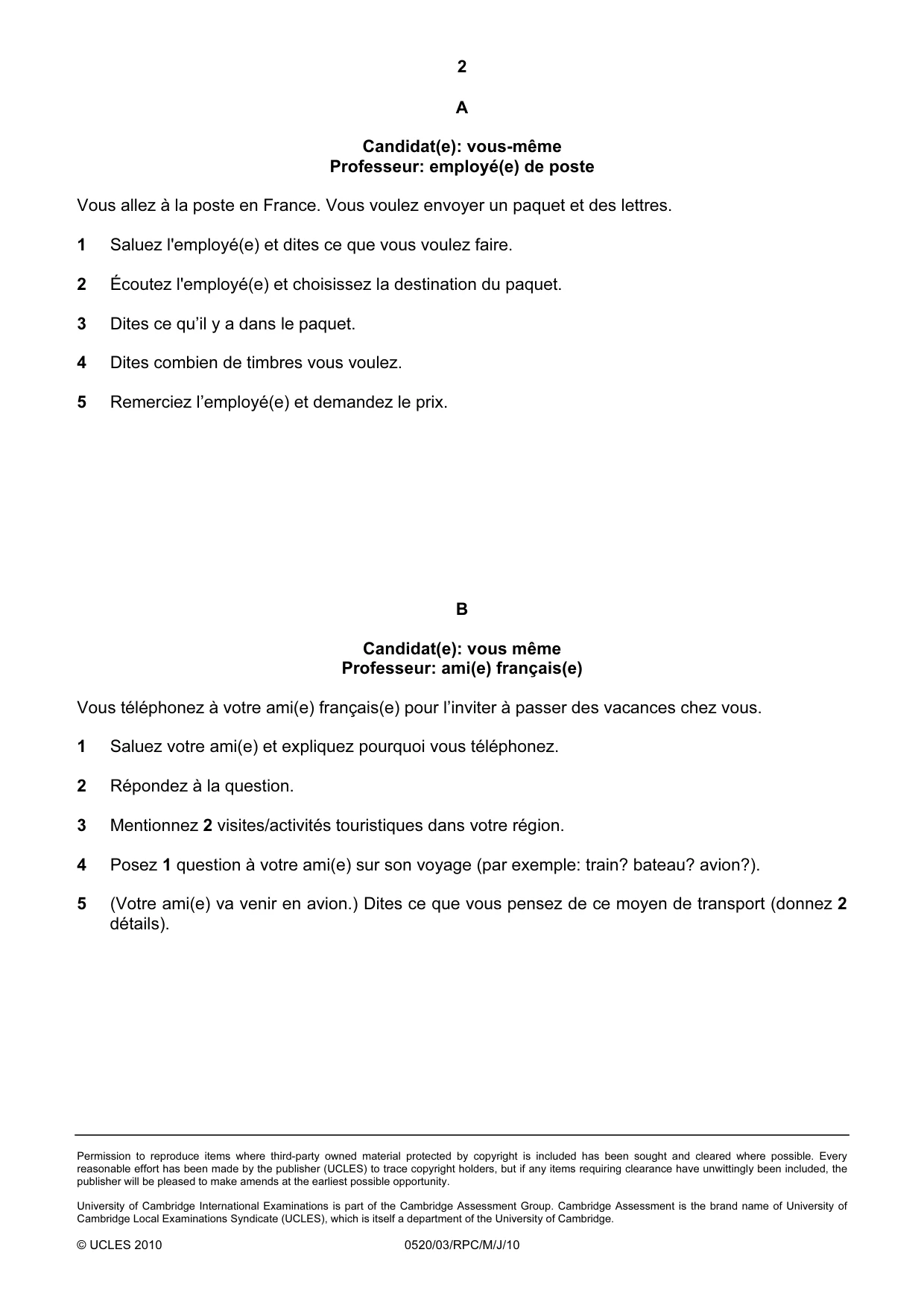 Cambridge IGCSE French - Foreign Language 0520 2010 May/June Paper 3 · Variant 1 question paper, page 16 of 18