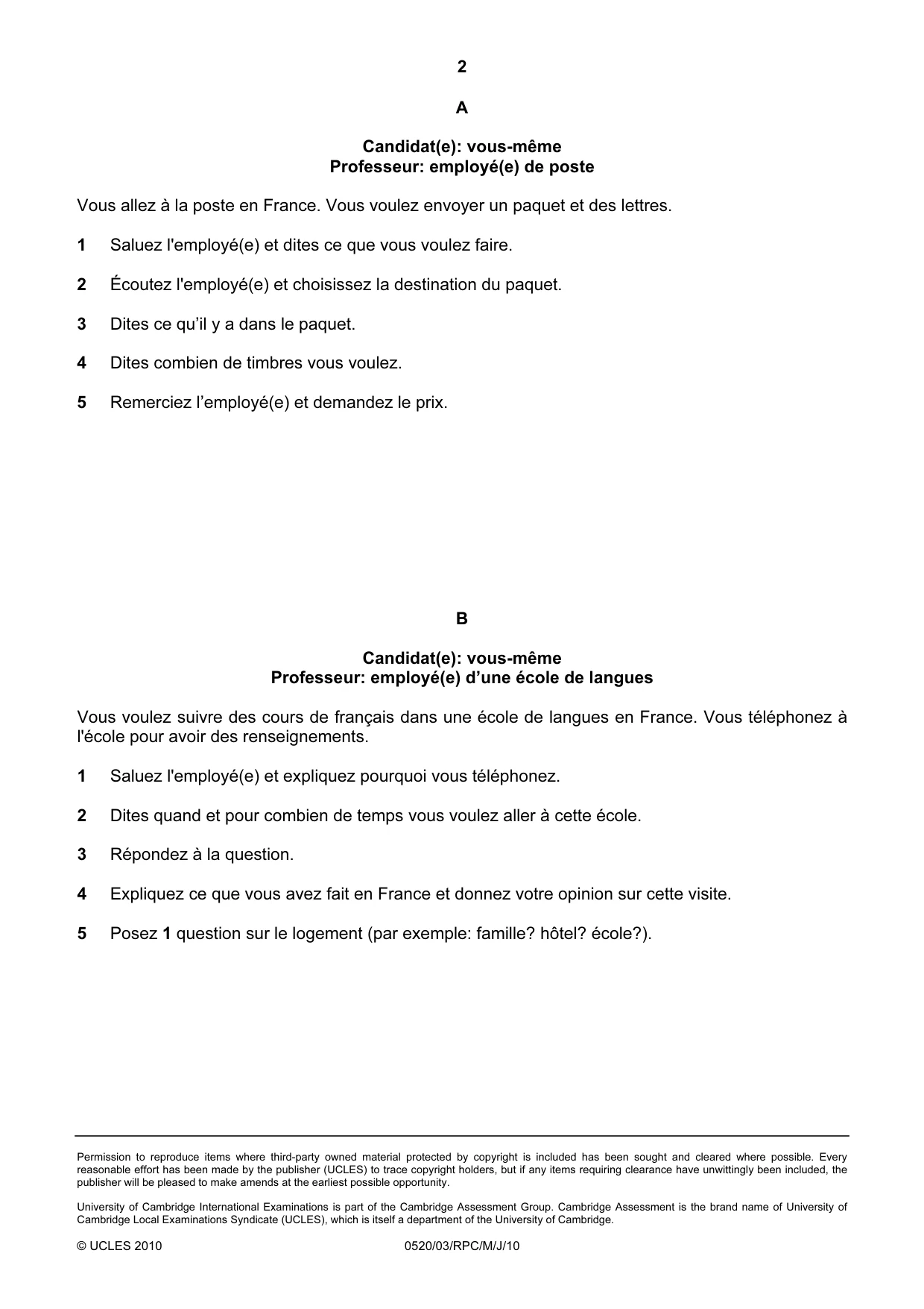 Cambridge IGCSE French - Foreign Language 0520 2010 May/June Paper 3 · Variant 1 question paper, page 18 of 18