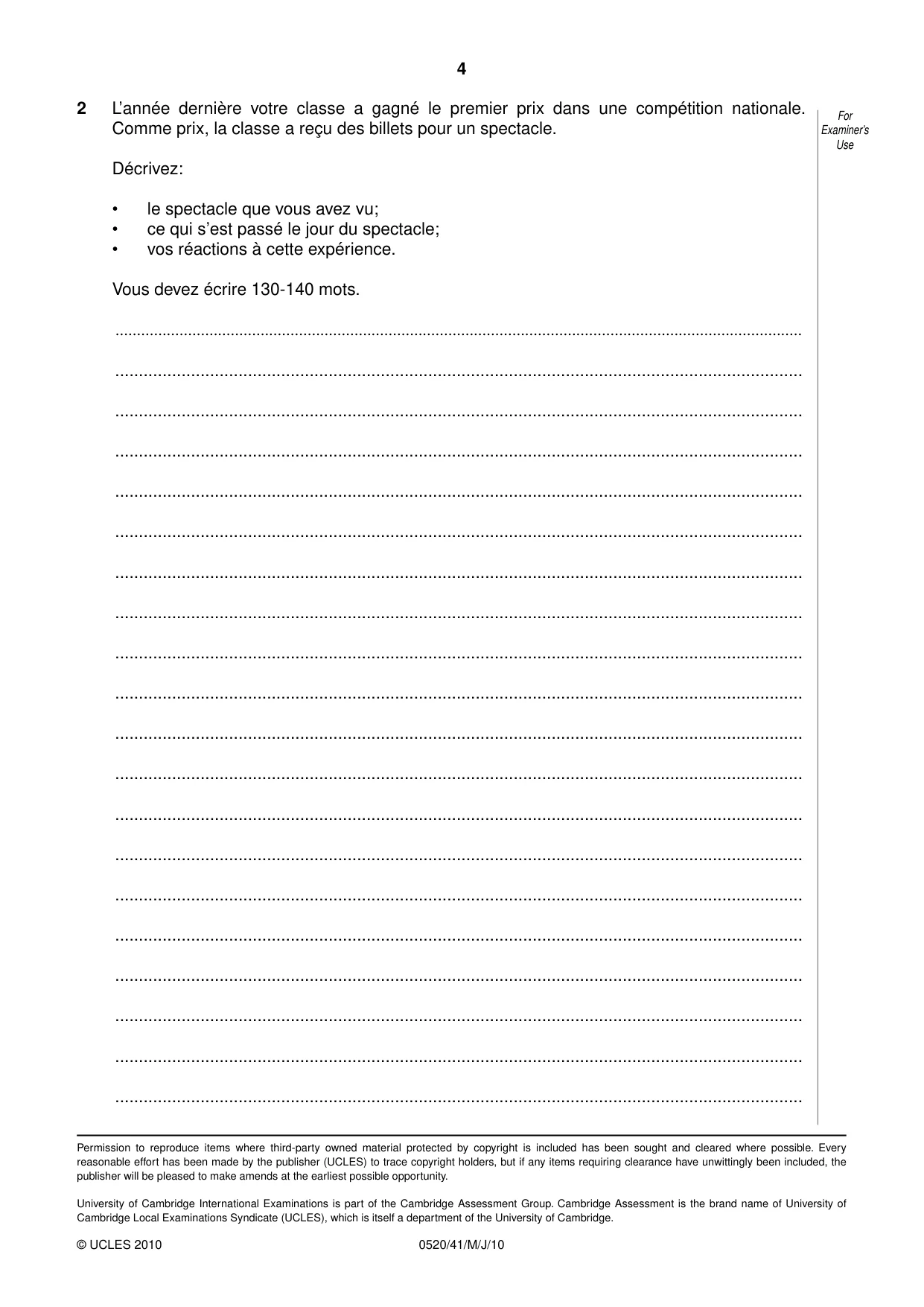 Cambridge IGCSE French - Foreign Language 0520 2010 May/June Paper 4 · Variant 1 question paper, page 4 of 4