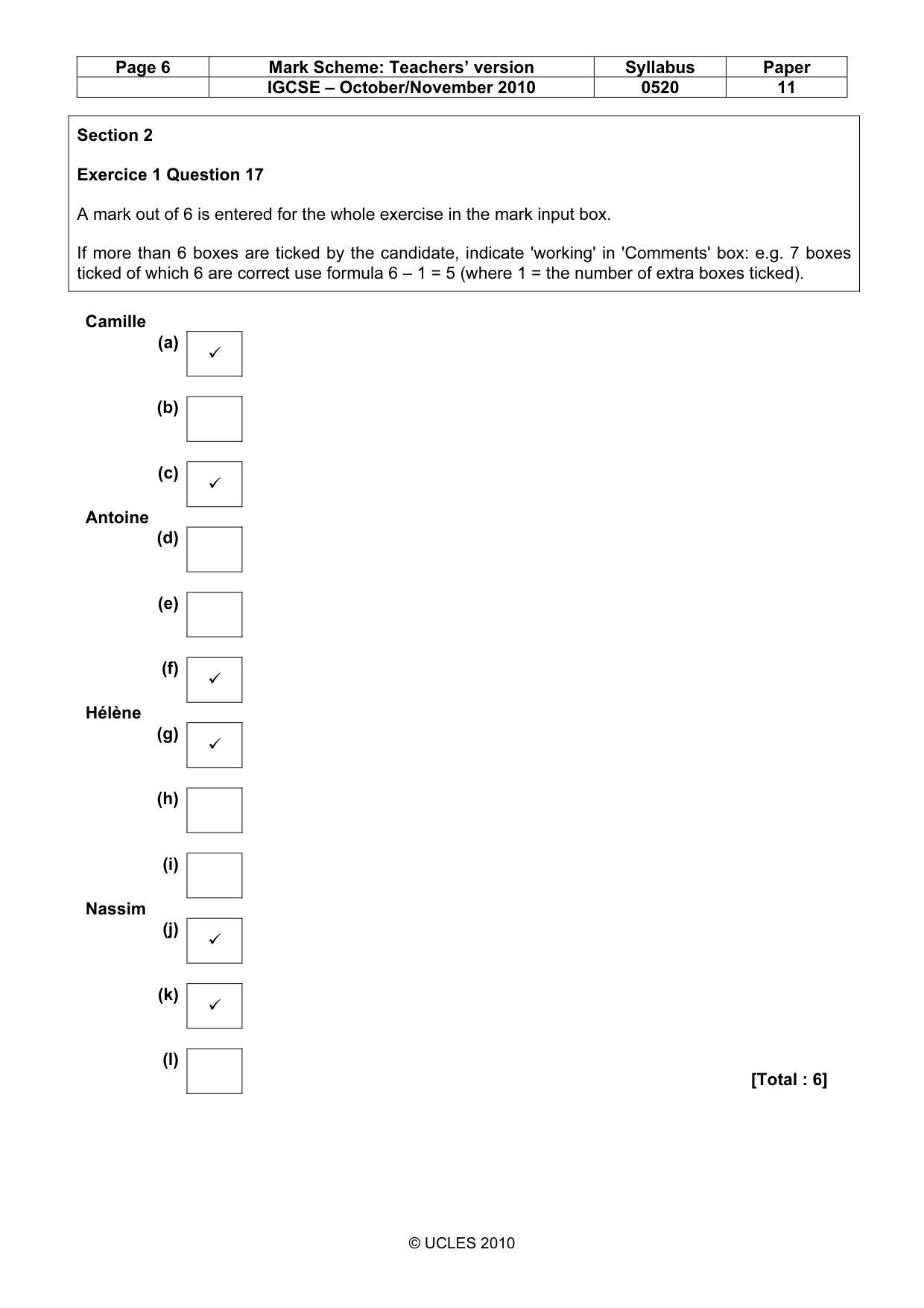 Mark scheme, page 6 of 10
