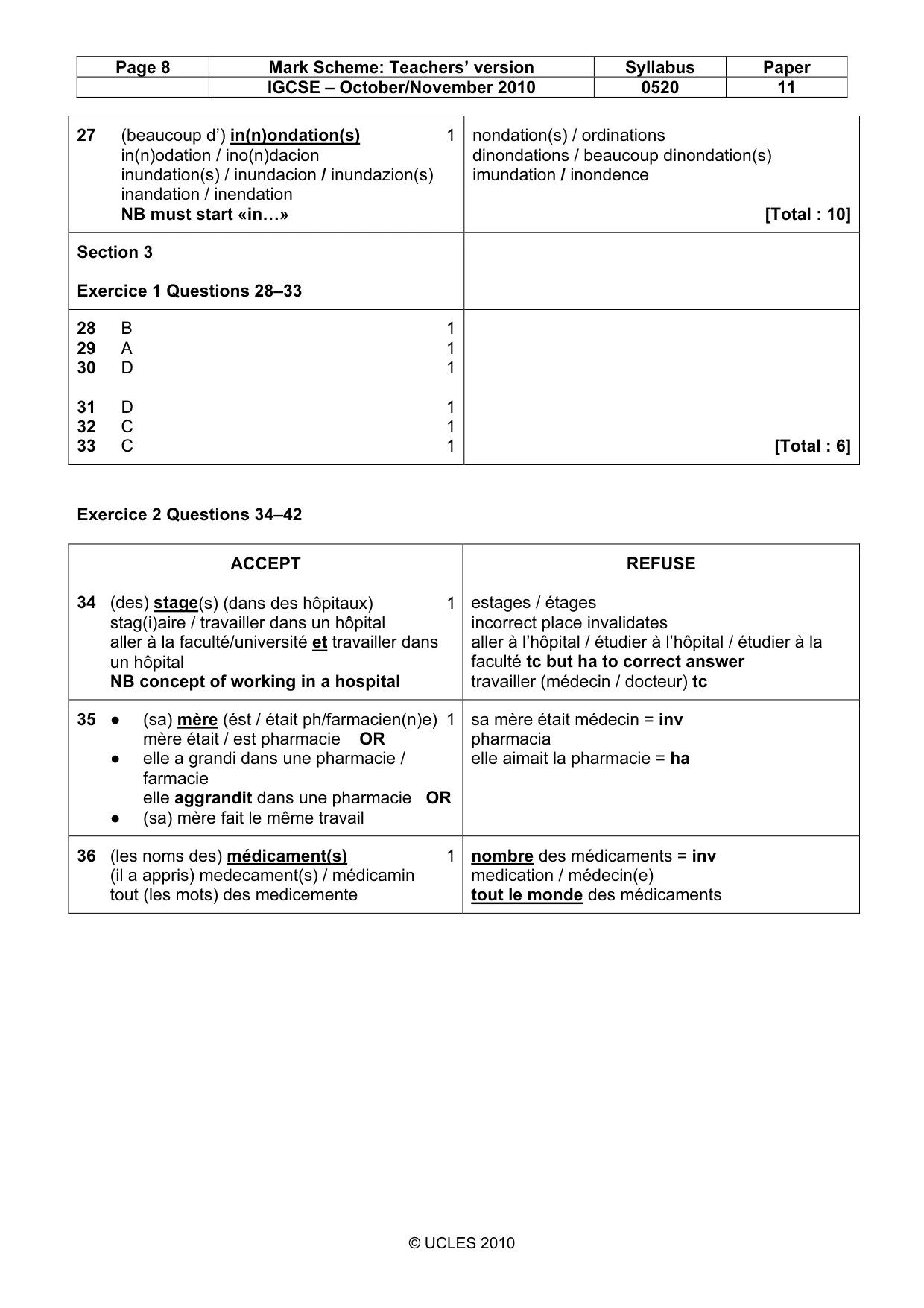 Mark scheme, page 8 of 10