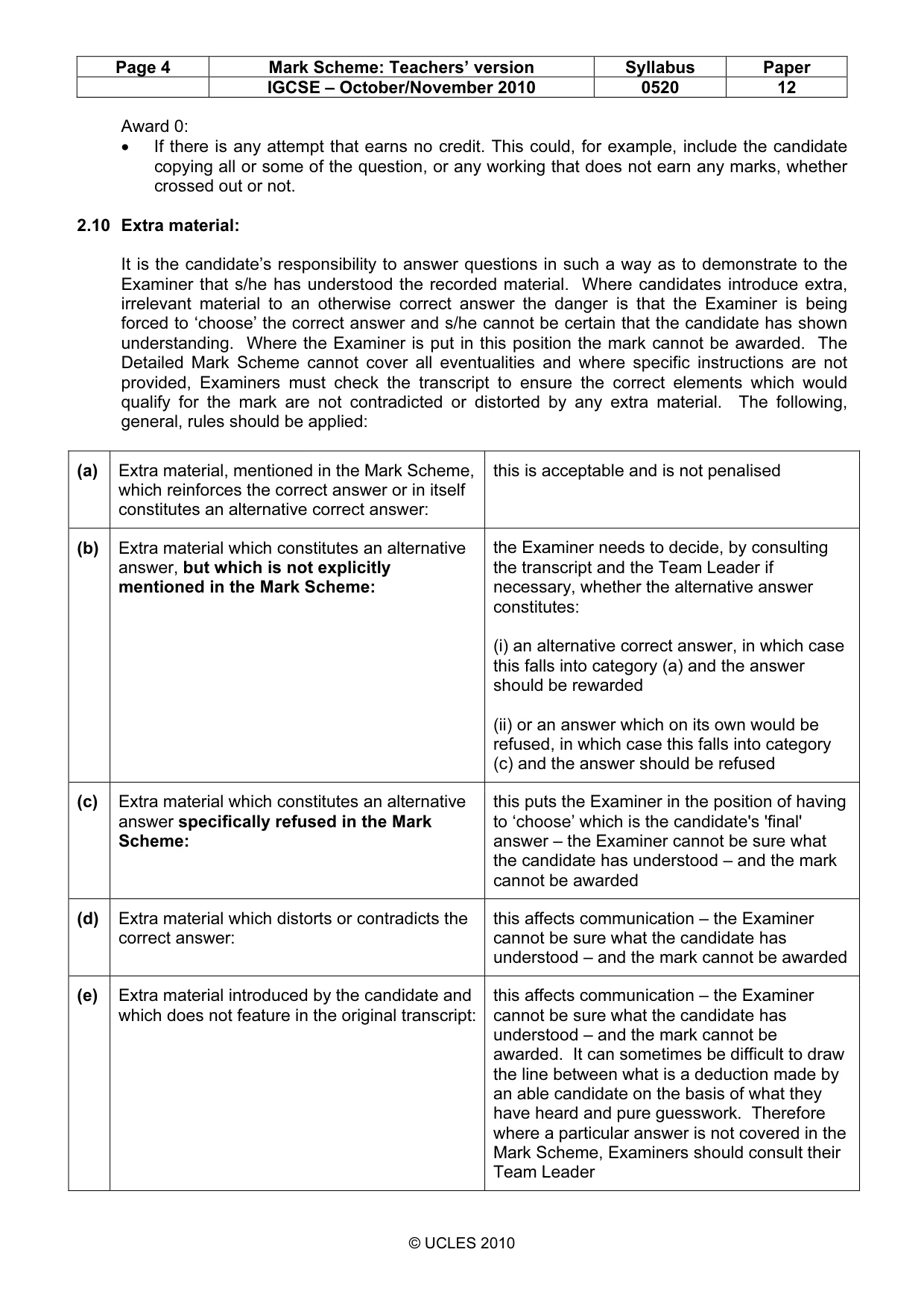 Mark scheme, page 4 of 10