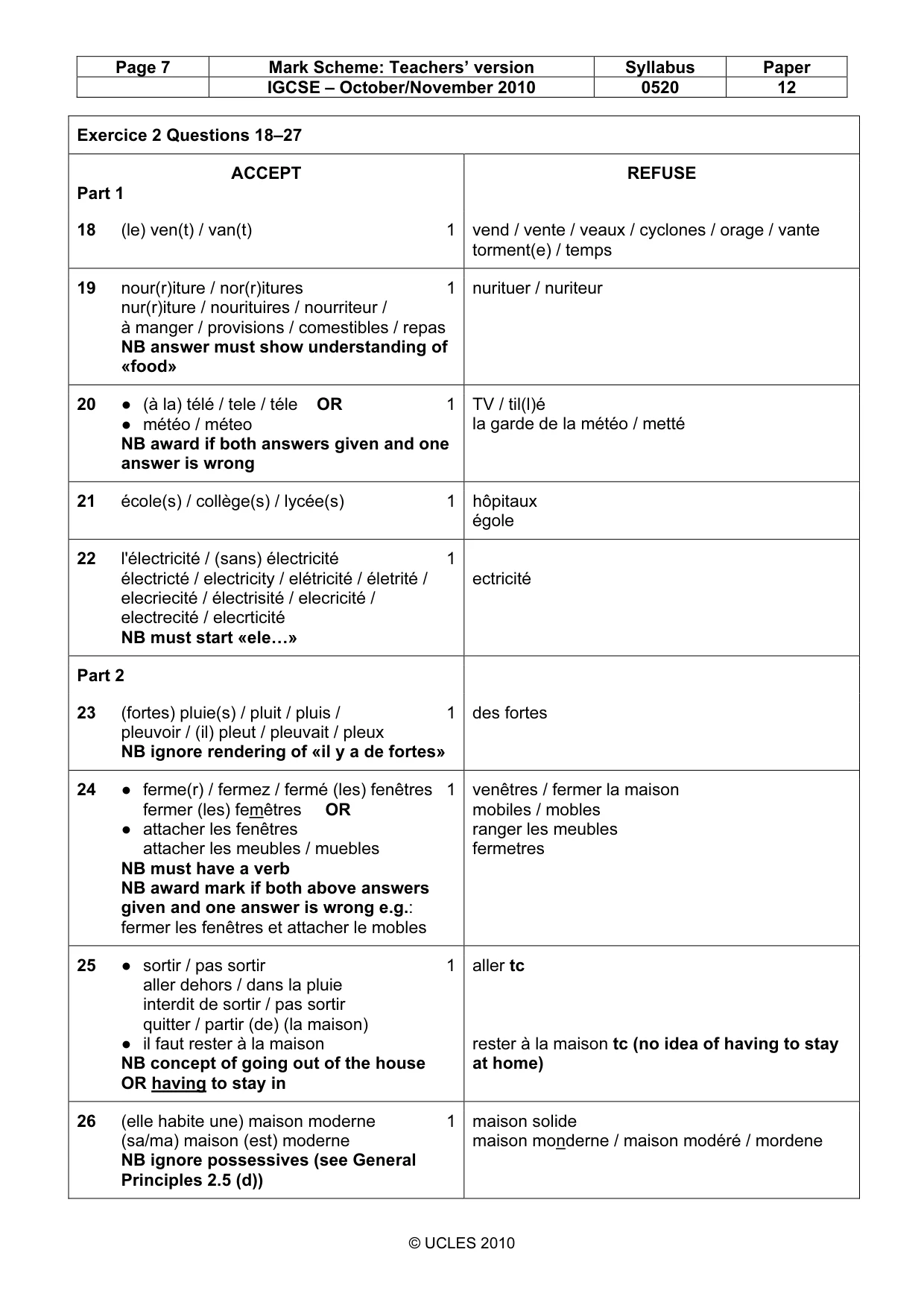 Mark scheme, page 7 of 10