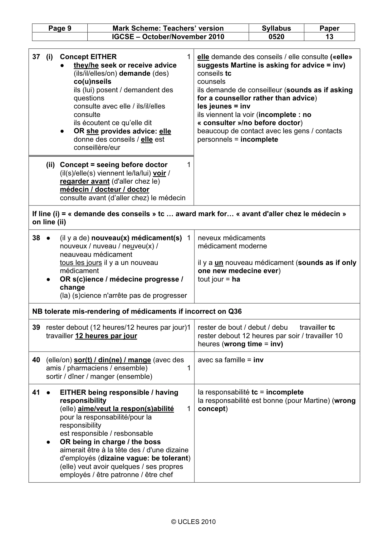 Mark scheme, page 9 of 10