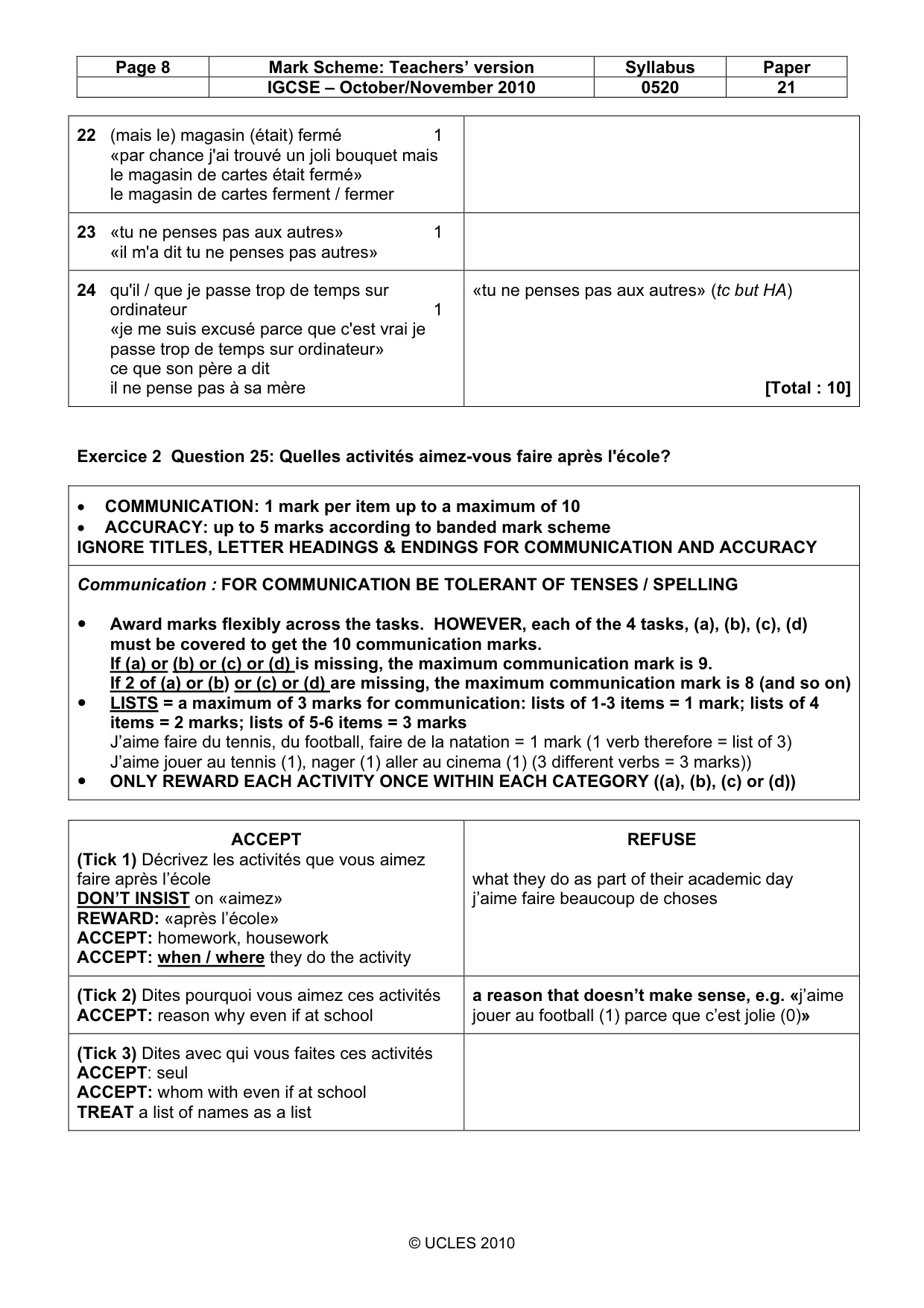 Mark scheme, page 8 of 13