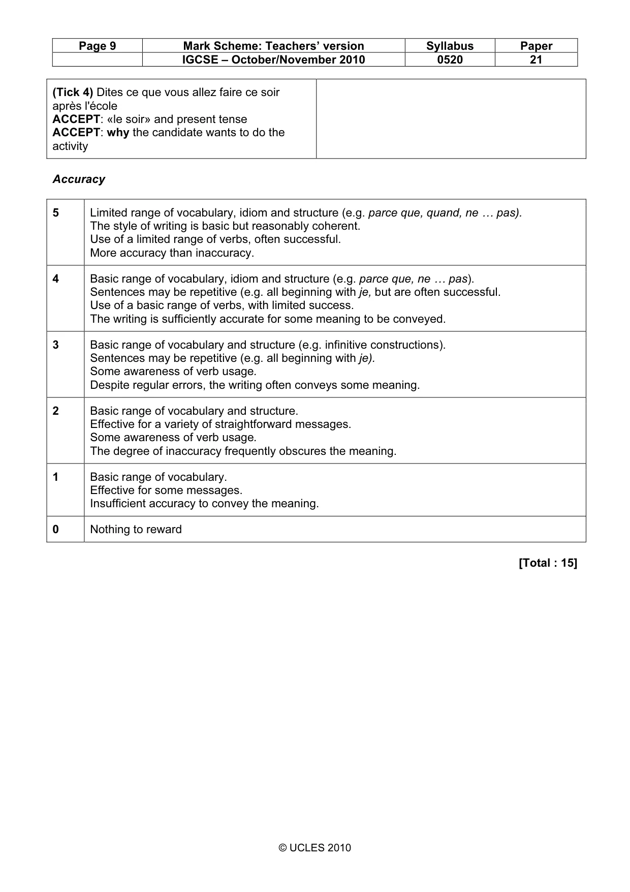 Mark scheme, page 9 of 13