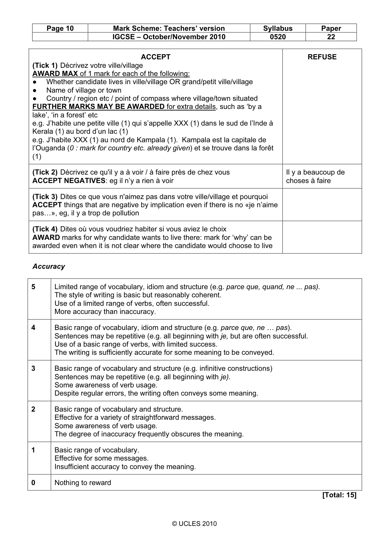 Mark scheme, page 10 of 15
