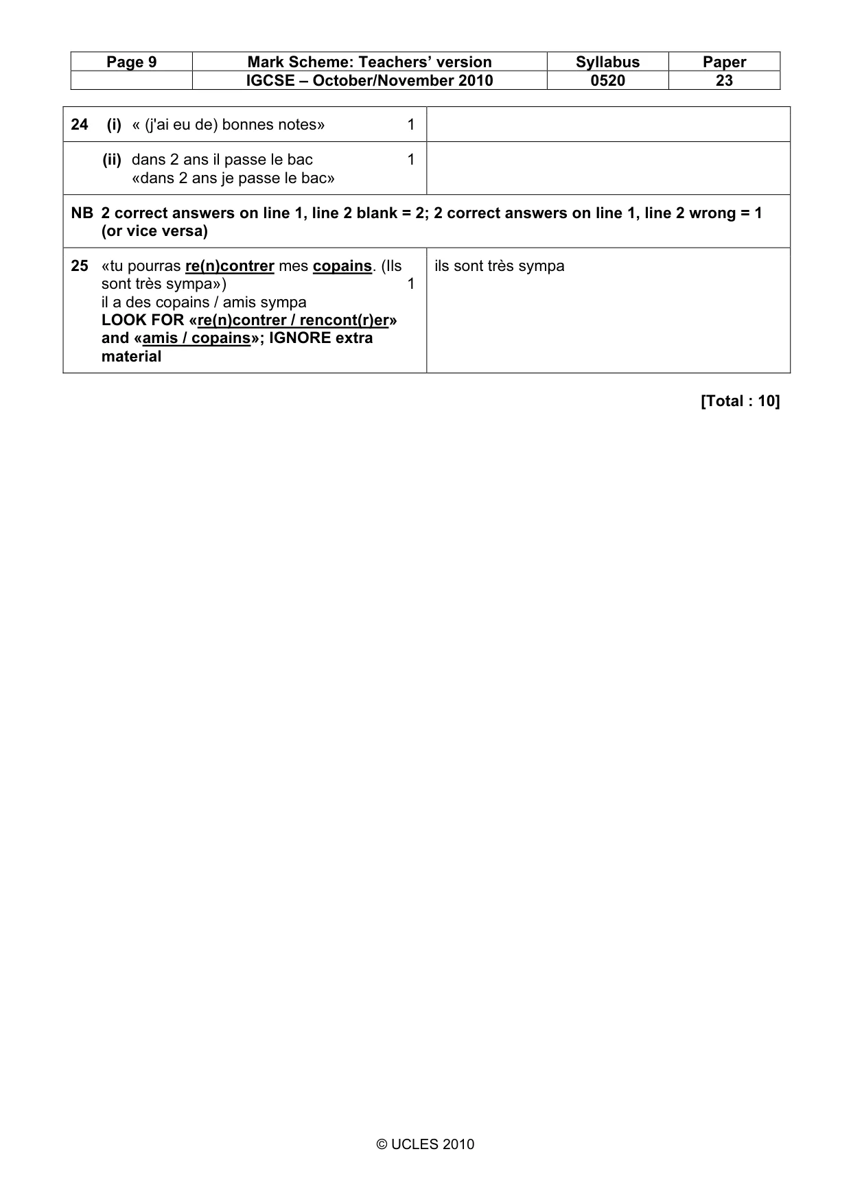 Mark scheme, page 9 of 15
