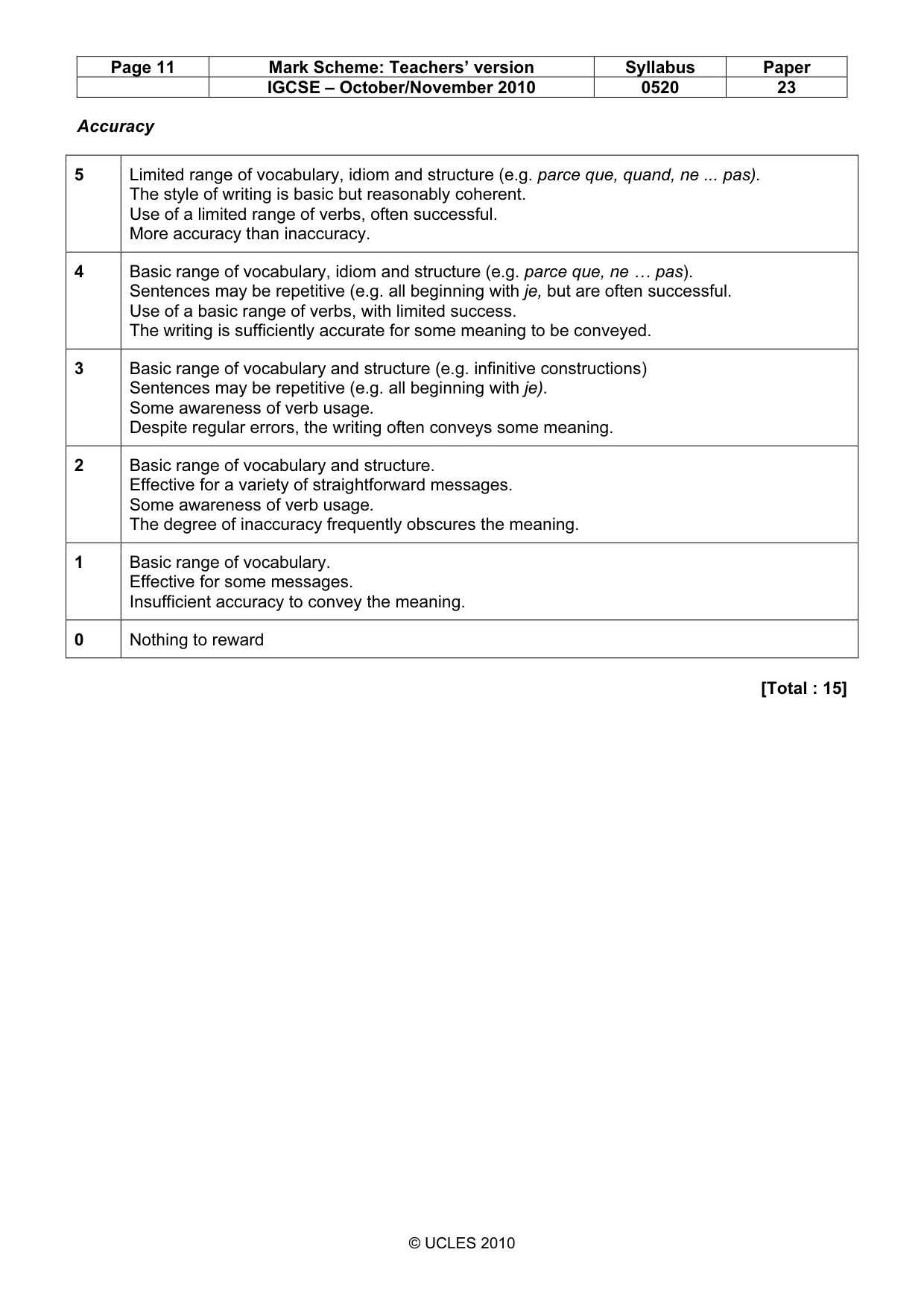 Mark scheme, page 11 of 15