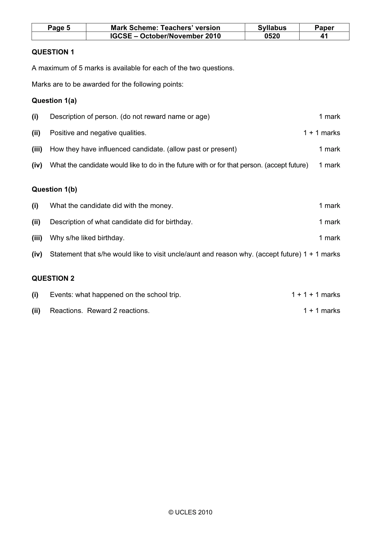 Mark scheme, page 5 of 16