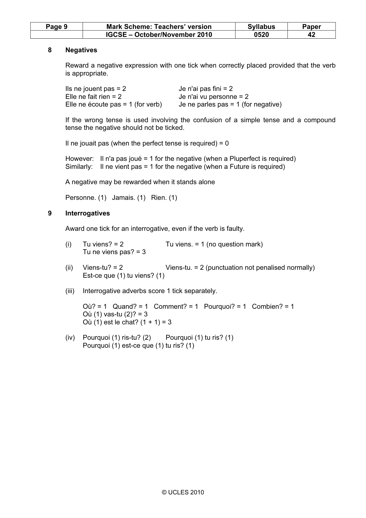 Mark scheme, page 9 of 16