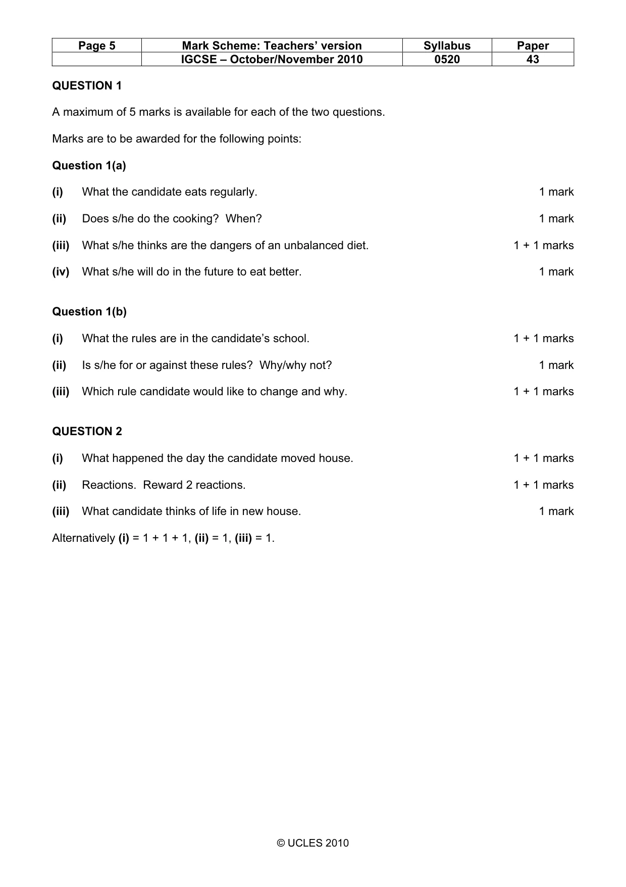 Mark scheme, page 5 of 16