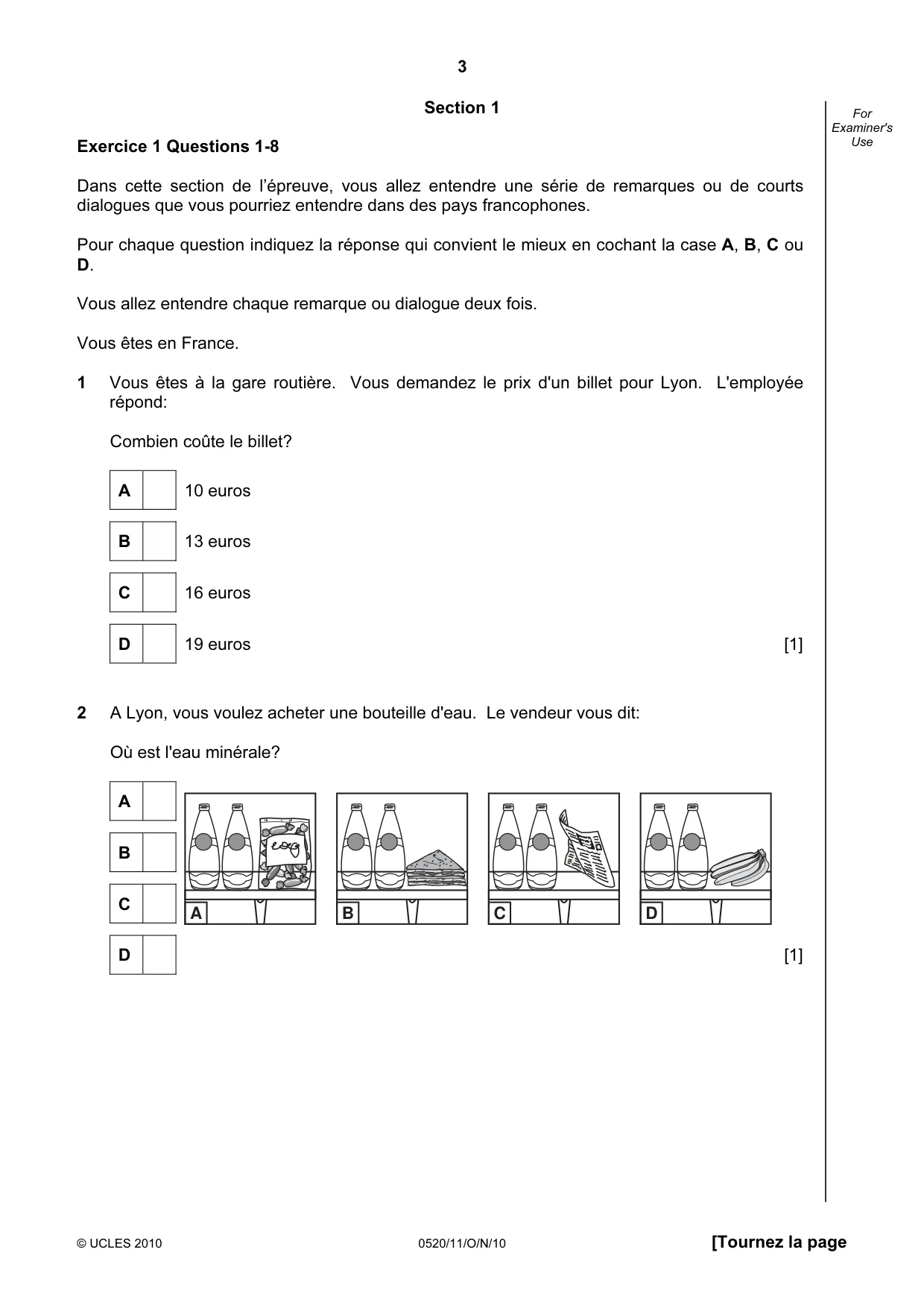 Cambridge IGCSE French - Foreign Language 0520 2010 Oct/Nov Paper 1 · Variant 1 question paper, page 3 of 12