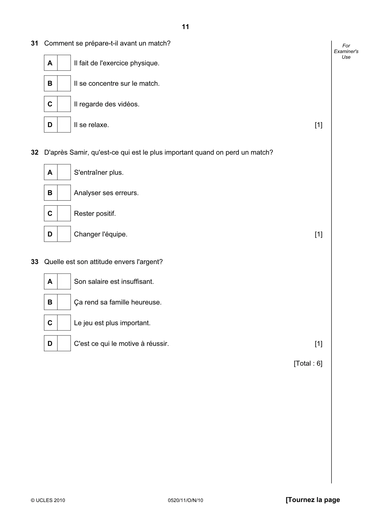 Cambridge IGCSE French - Foreign Language 0520 2010 Oct/Nov Paper 1 · Variant 1 question paper, page 11 of 12