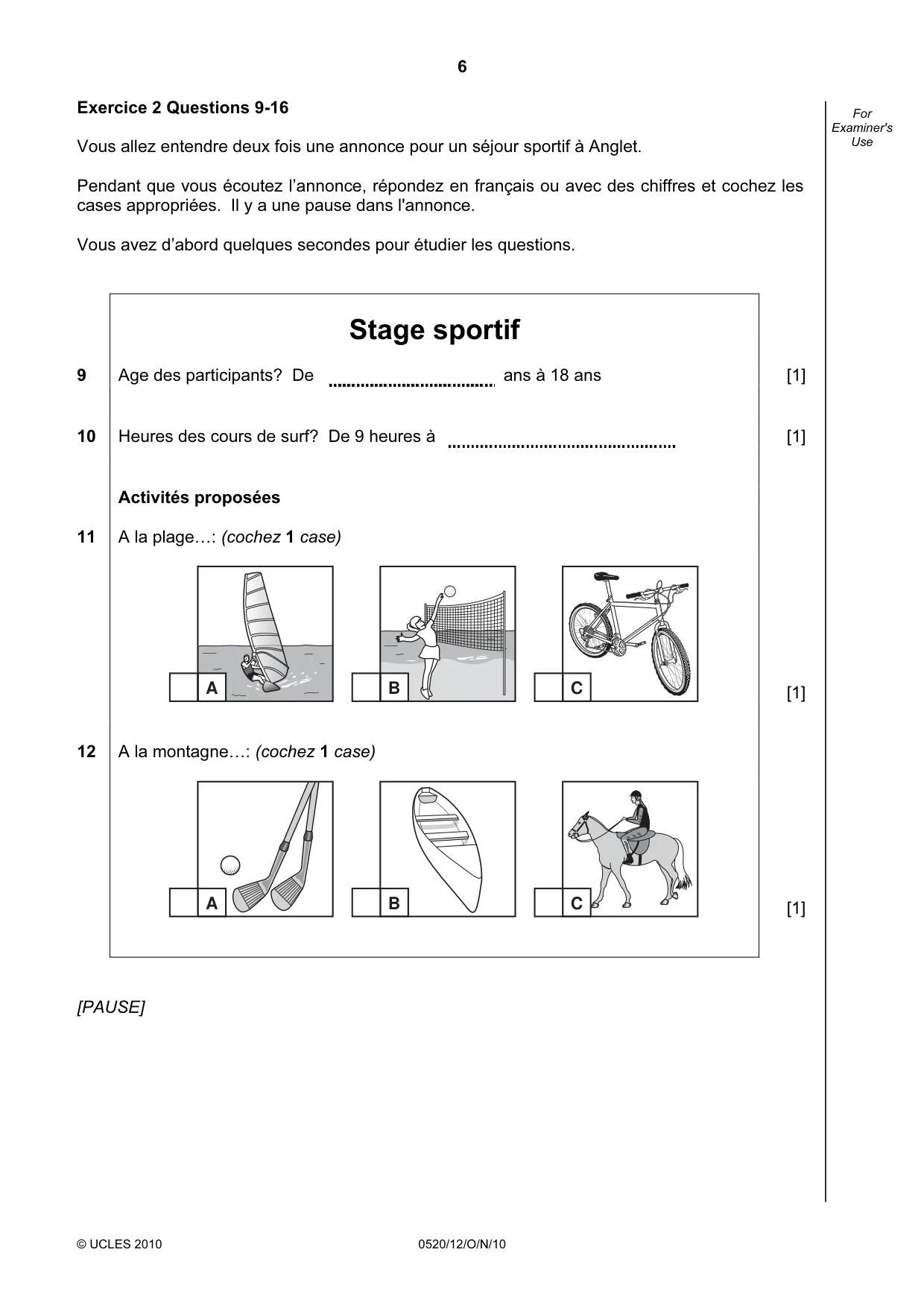 Cambridge IGCSE French - Foreign Language 0520 2010 Oct/Nov Paper 1 · Variant 2 question paper, page 6 of 12