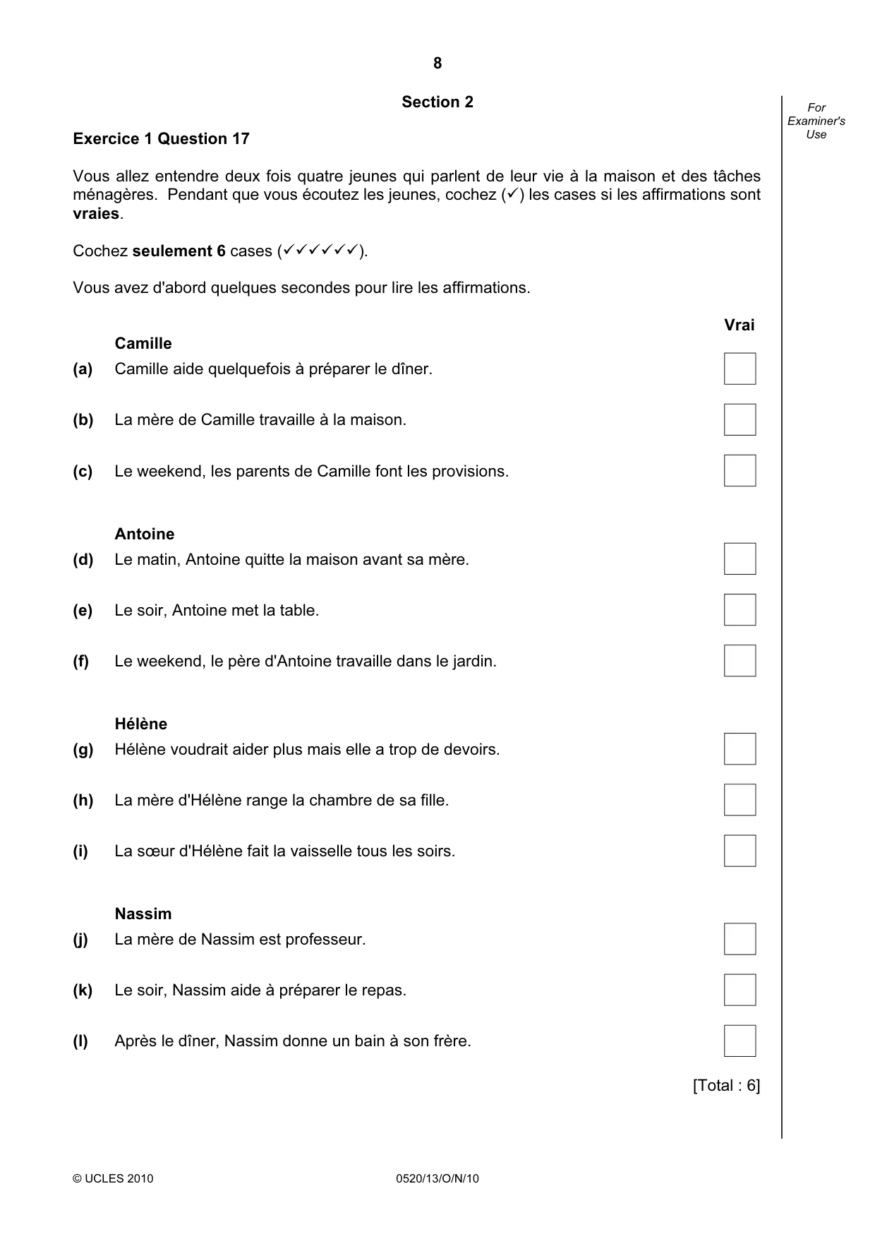 Cambridge IGCSE French - Foreign Language 0520 2010 Oct/Nov Paper 1 · Variant 3 question paper, page 8 of 12