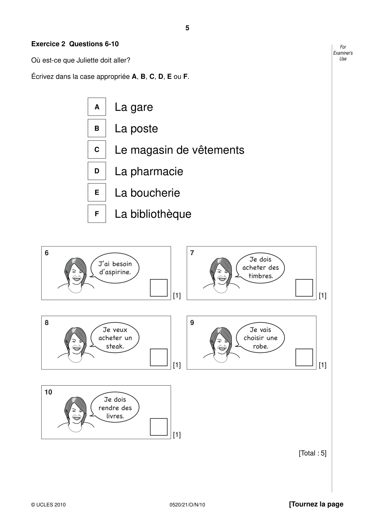 Cambridge IGCSE French - Foreign Language 0520 2010 Oct/Nov Paper 2 · Variant 1 question paper, page 5 of 20