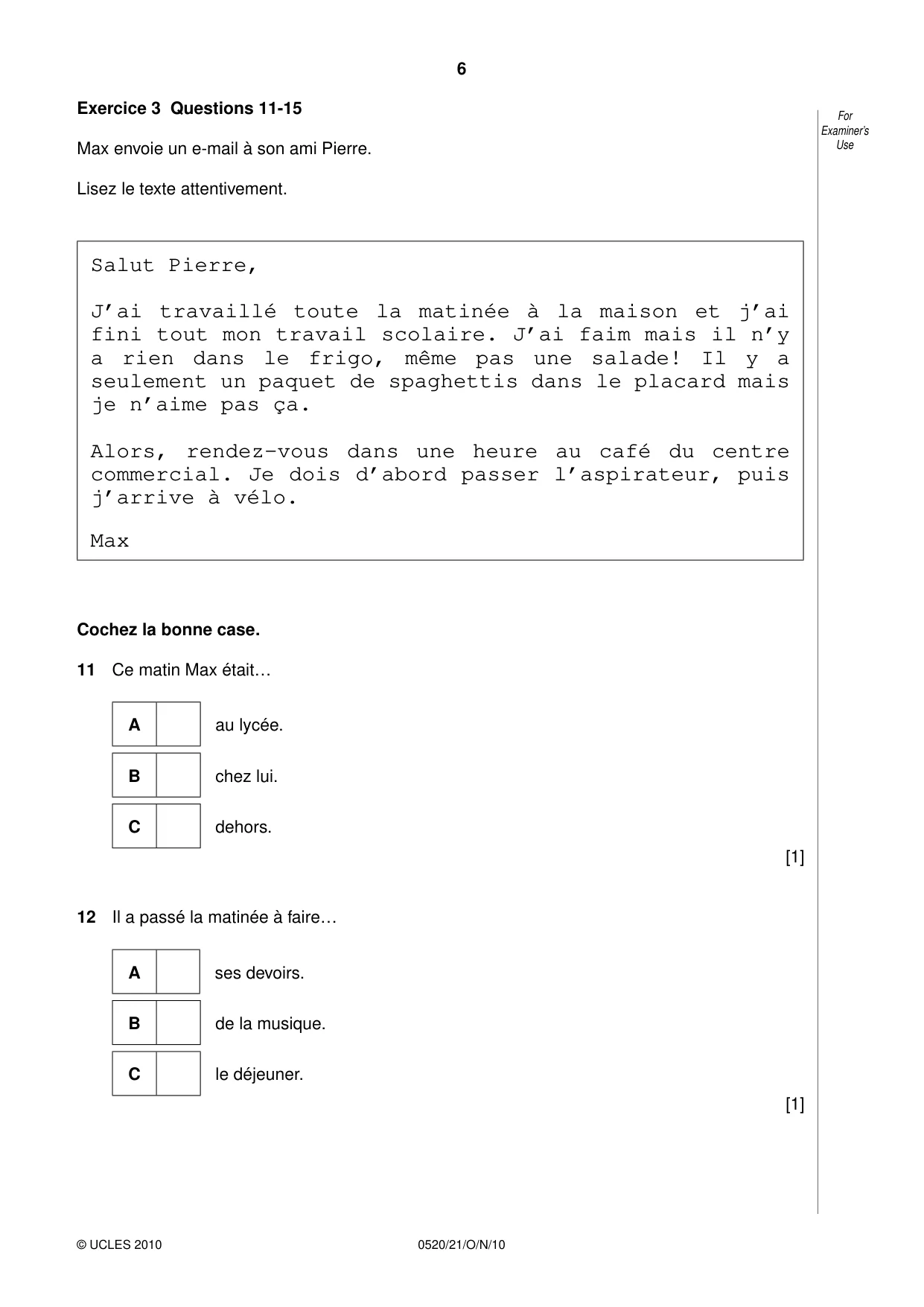Cambridge IGCSE French - Foreign Language 0520 2010 Oct/Nov Paper 2 · Variant 1 question paper, page 6 of 20