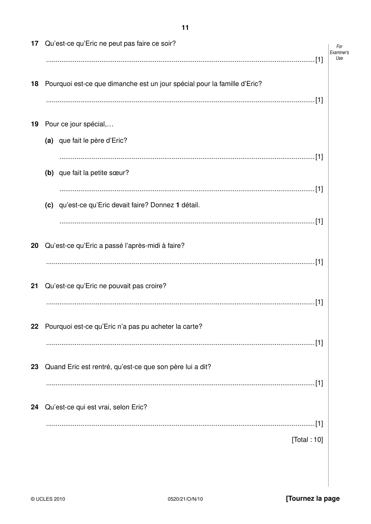 Cambridge IGCSE French - Foreign Language 0520 2010 Oct/Nov Paper 2 · Variant 1 question paper, page 11 of 20