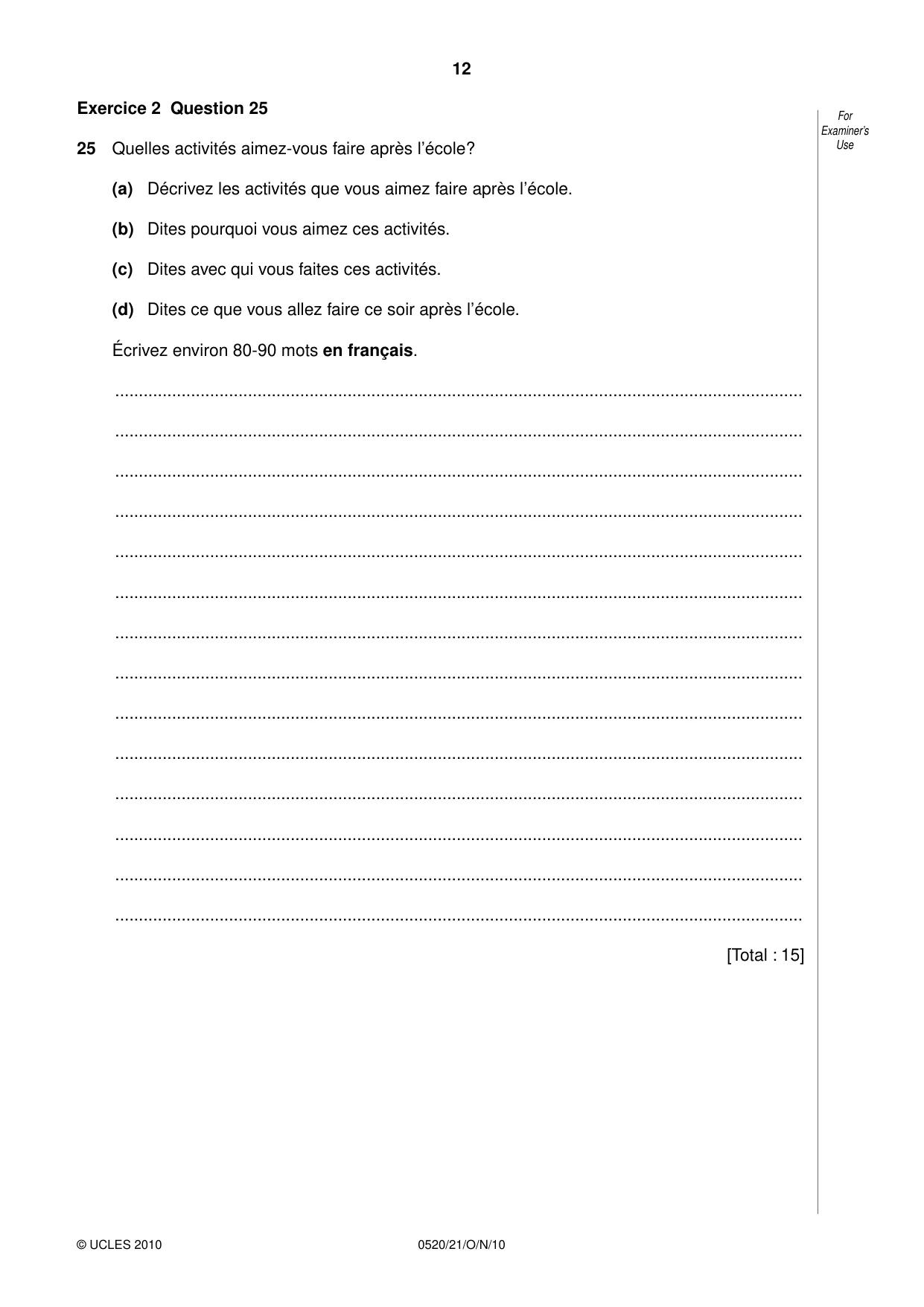 Cambridge IGCSE French - Foreign Language 0520 2010 Oct/Nov Paper 2 · Variant 1 question paper, page 12 of 20