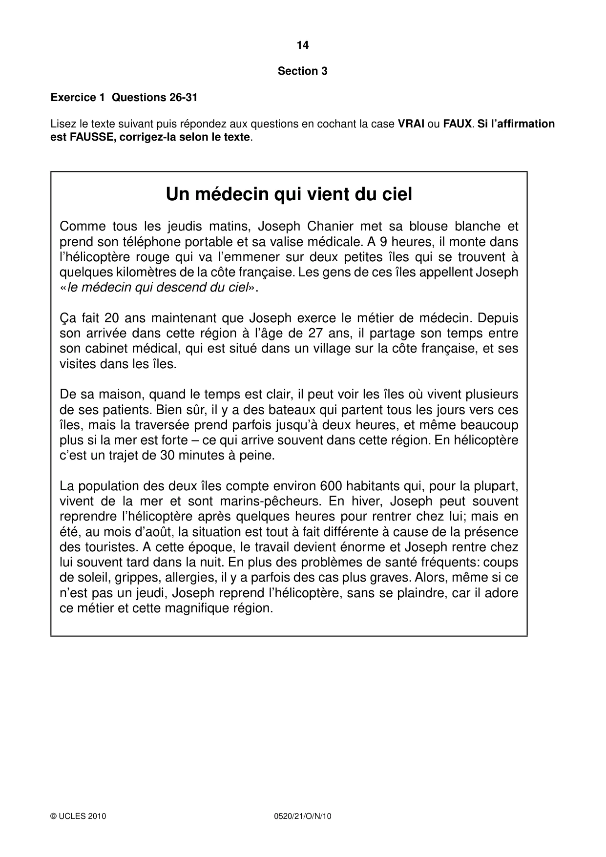 Cambridge IGCSE French - Foreign Language 0520 2010 Oct/Nov Paper 2 · Variant 1 question paper, page 14 of 20