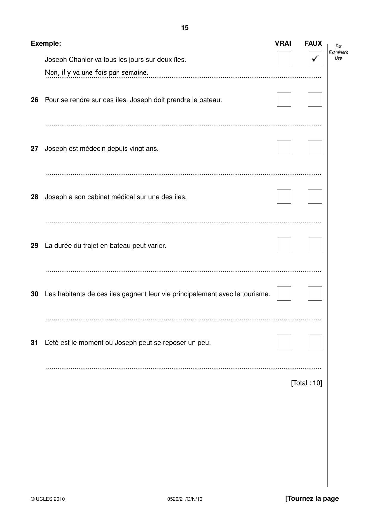 Cambridge IGCSE French - Foreign Language 0520 2010 Oct/Nov Paper 2 · Variant 1 question paper, page 15 of 20