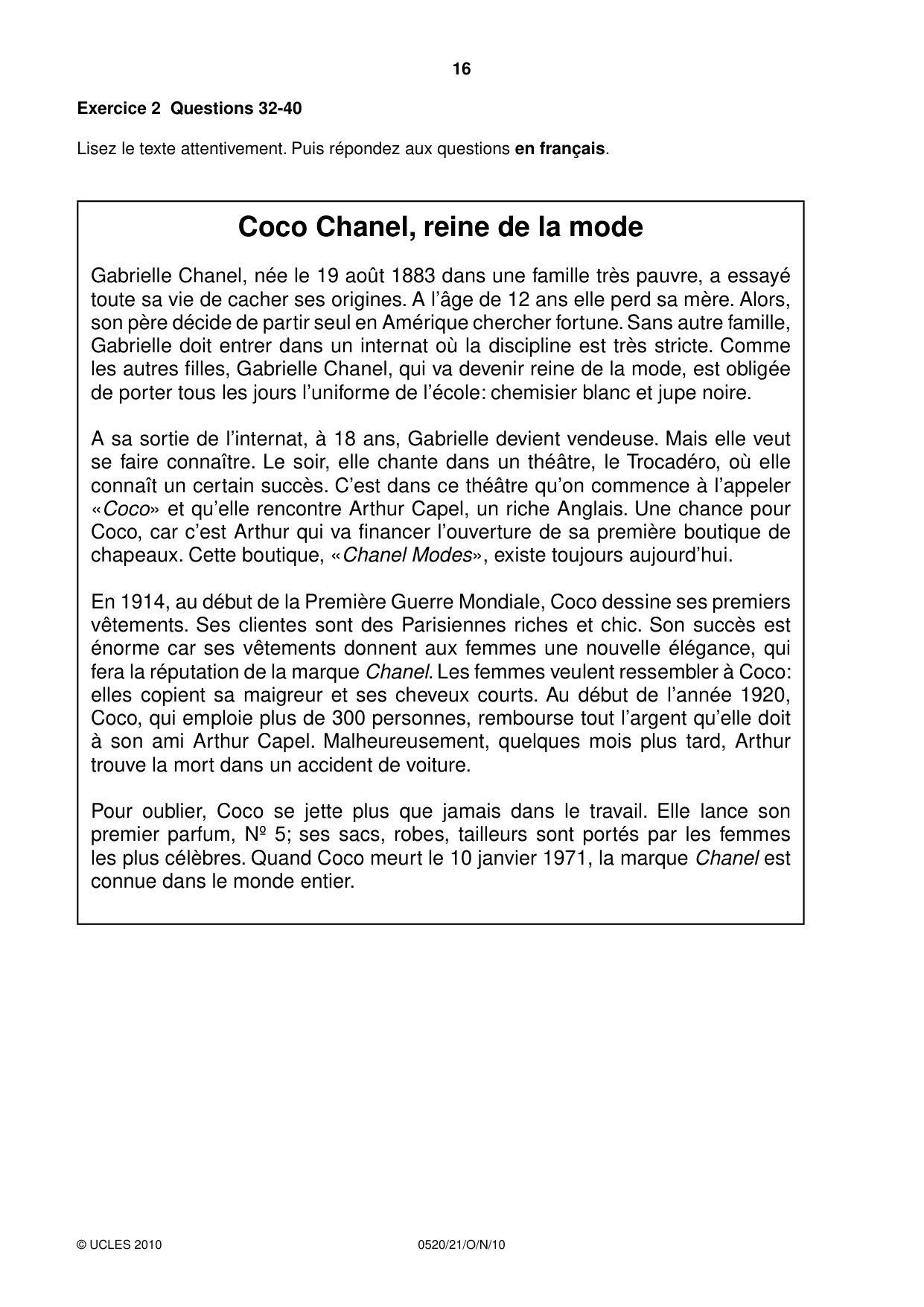 Cambridge IGCSE French - Foreign Language 0520 2010 Oct/Nov Paper 2 · Variant 1 question paper, page 16 of 20