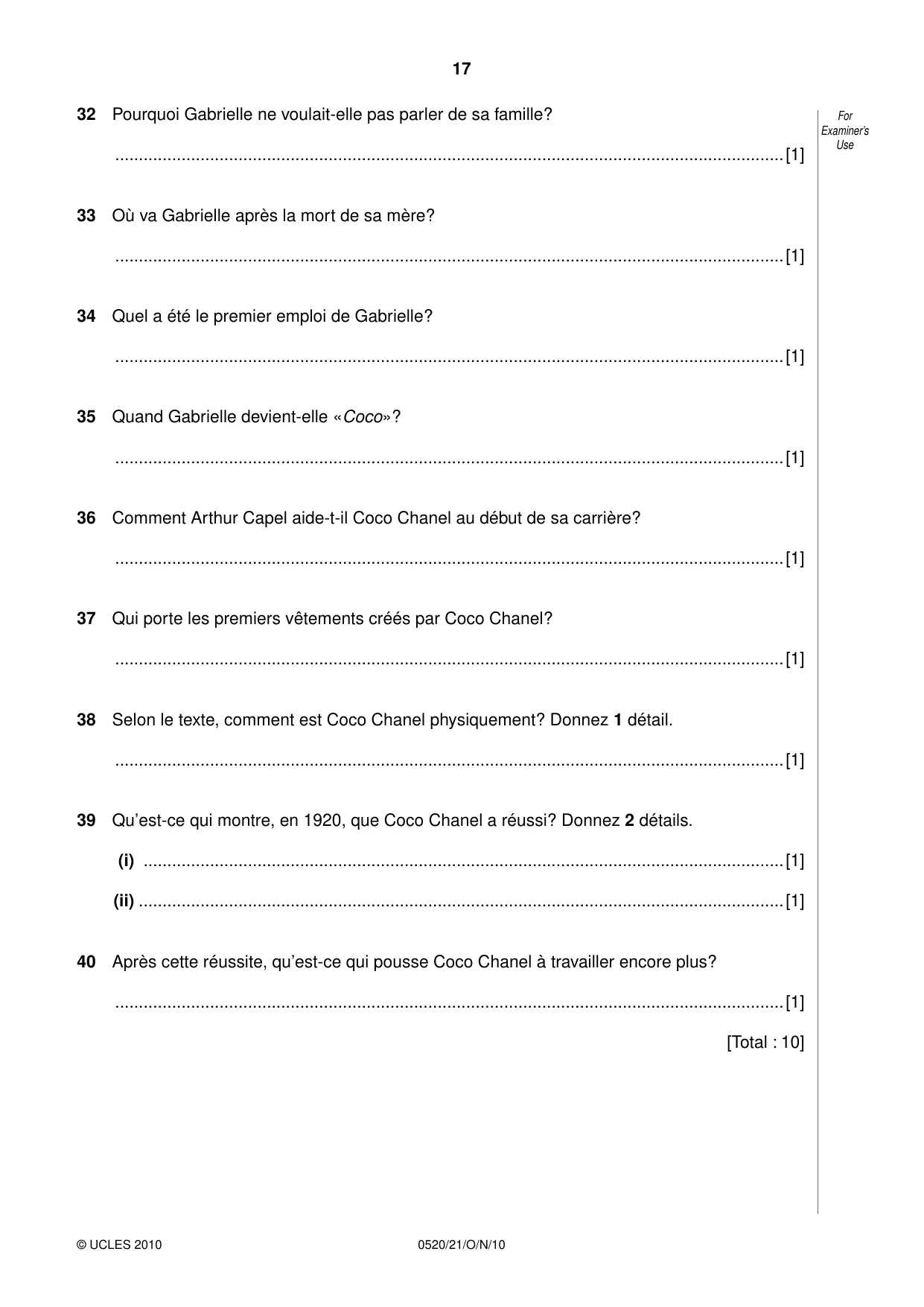 Cambridge IGCSE French - Foreign Language 0520 2010 Oct/Nov Paper 2 · Variant 1 question paper, page 17 of 20