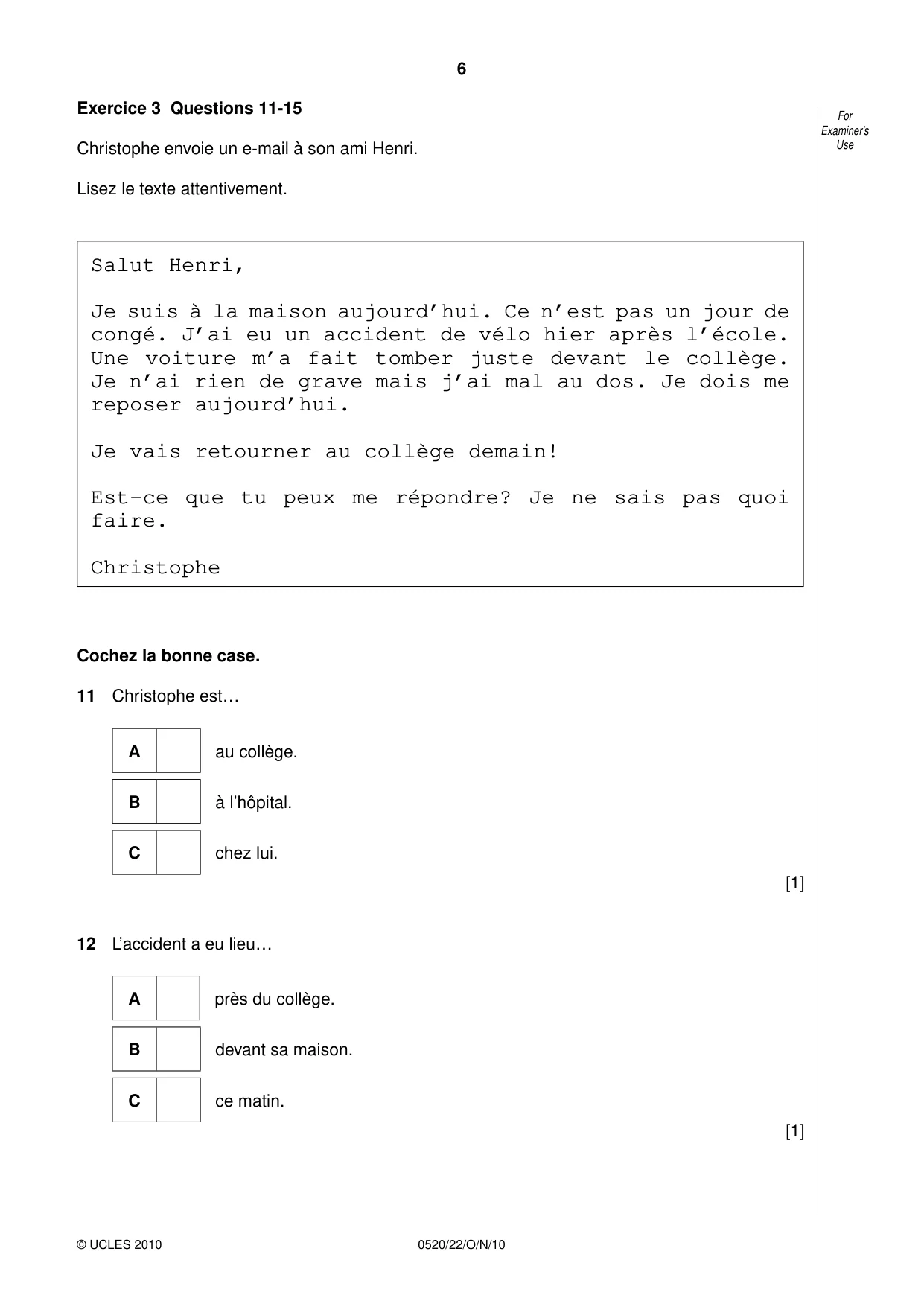 Cambridge IGCSE French - Foreign Language 0520 2010 Oct/Nov Paper 2 · Variant 2 question paper, page 6 of 20