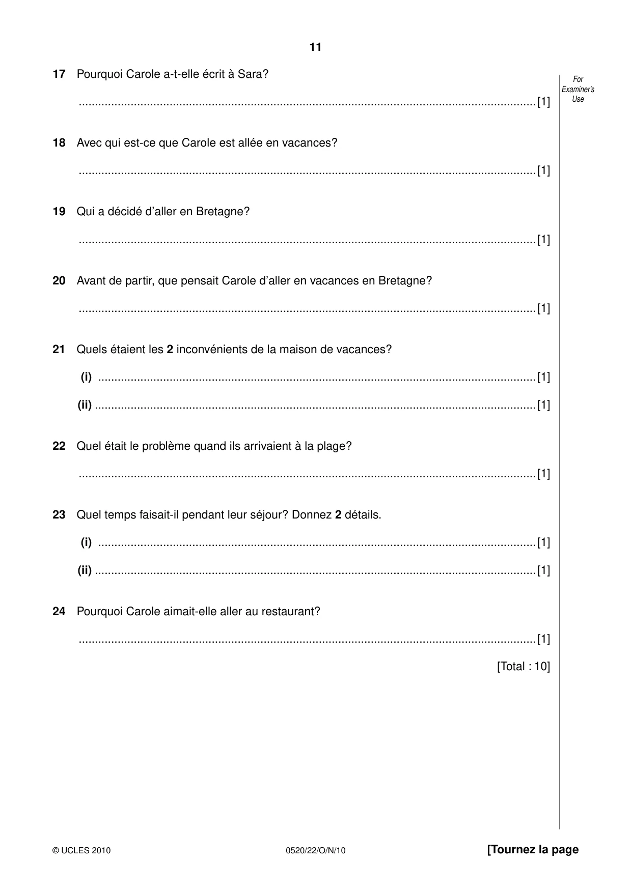 Cambridge IGCSE French - Foreign Language 0520 2010 Oct/Nov Paper 2 · Variant 2 question paper, page 11 of 20
