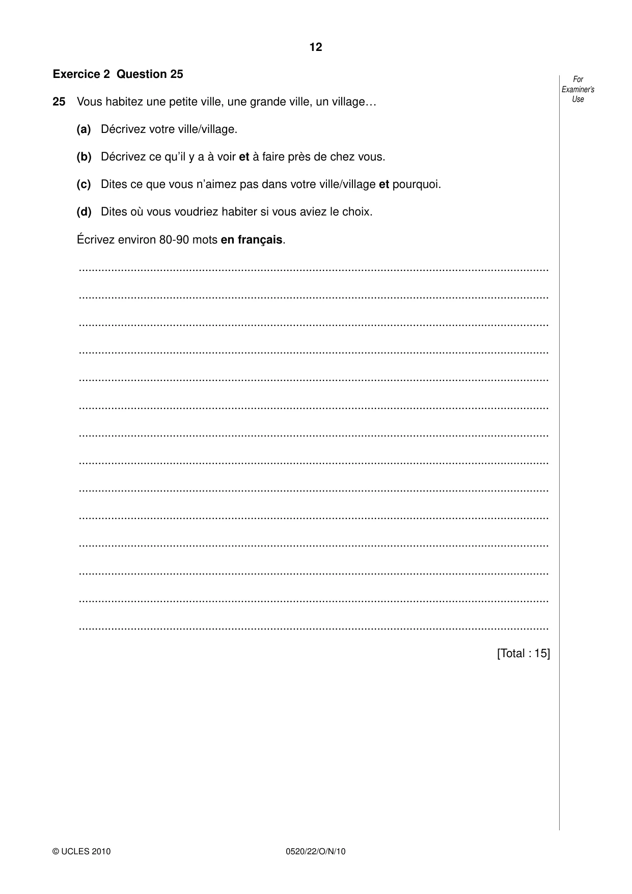 Cambridge IGCSE French - Foreign Language 0520 2010 Oct/Nov Paper 2 · Variant 2 question paper, page 12 of 20