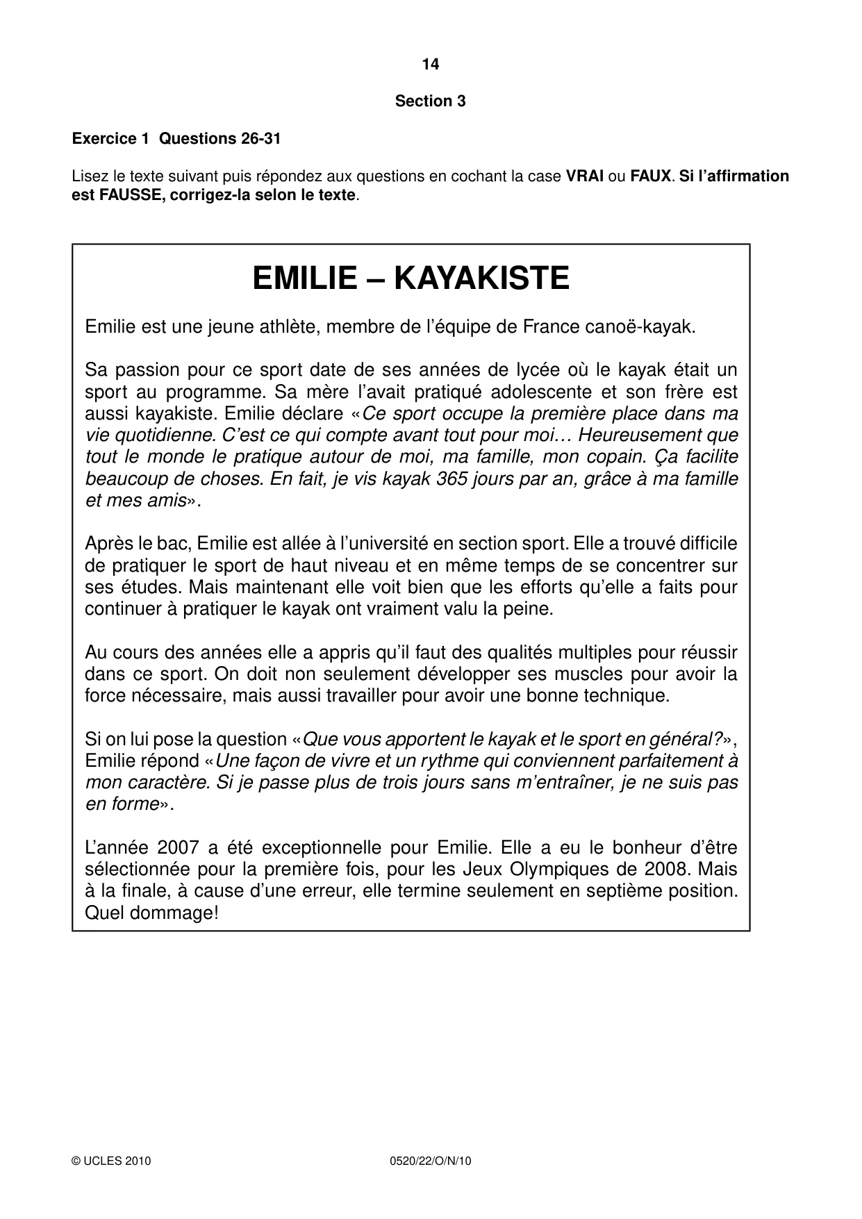 Cambridge IGCSE French - Foreign Language 0520 2010 Oct/Nov Paper 2 · Variant 2 question paper, page 14 of 20