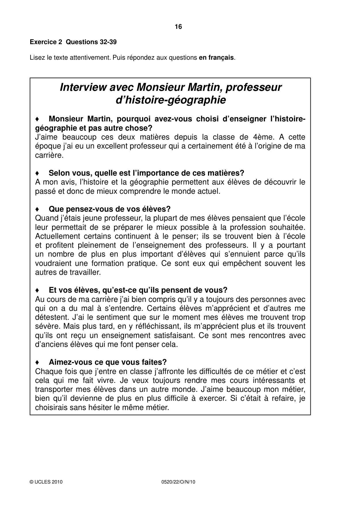 Cambridge IGCSE French - Foreign Language 0520 2010 Oct/Nov Paper 2 · Variant 2 question paper, page 16 of 20