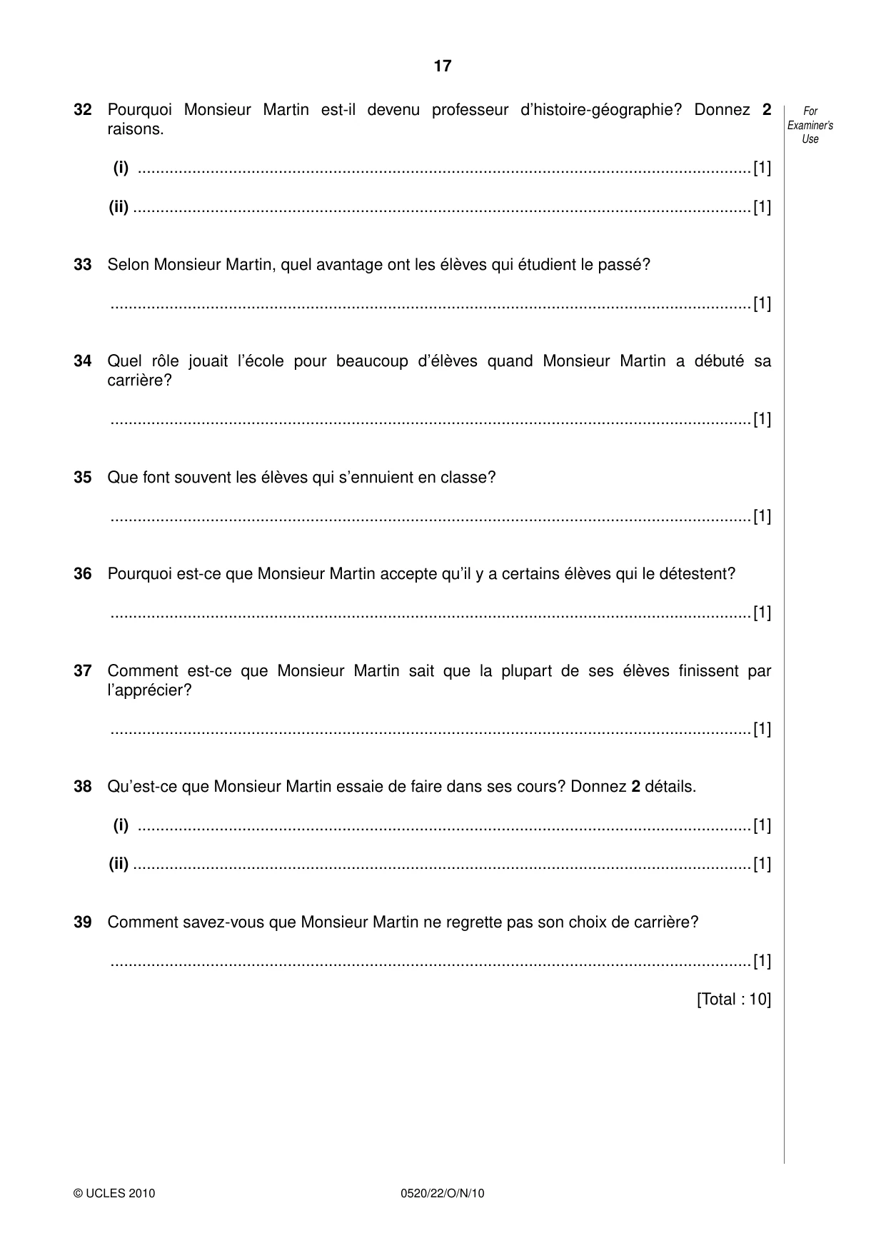 Cambridge IGCSE French - Foreign Language 0520 2010 Oct/Nov Paper 2 · Variant 2 question paper, page 17 of 20