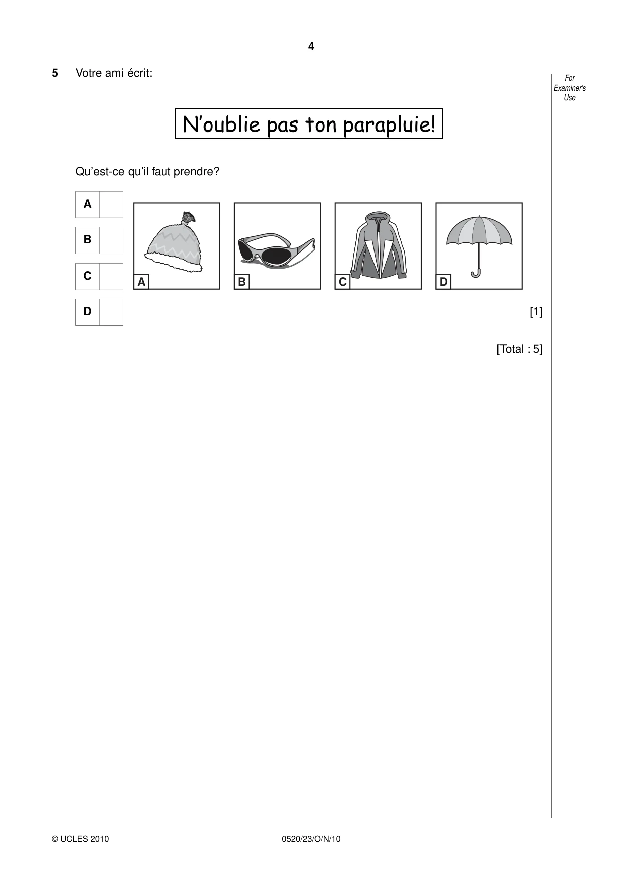 Cambridge IGCSE French - Foreign Language 0520 2010 Oct/Nov Paper 2 · Variant 3 question paper, page 4 of 20