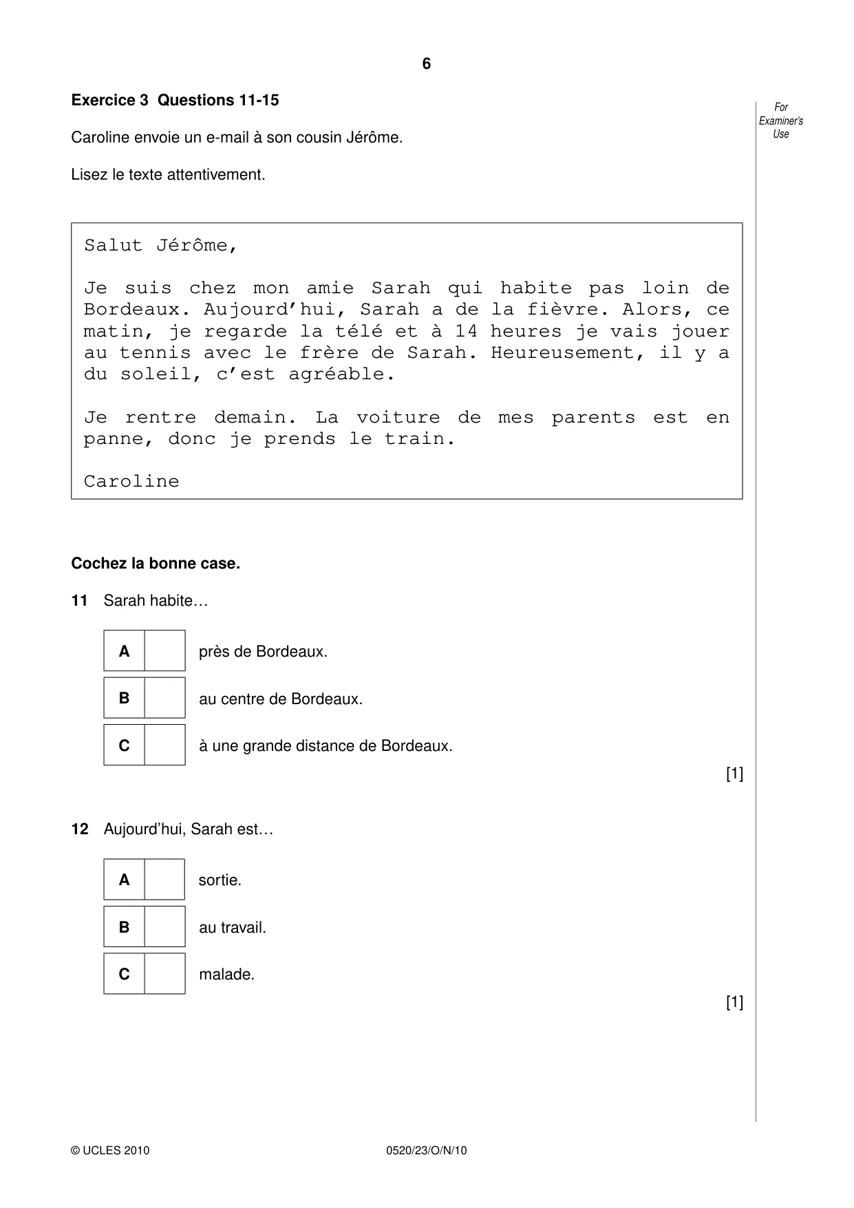 Cambridge IGCSE French - Foreign Language 0520 2010 Oct/Nov Paper 2 · Variant 3 question paper, page 6 of 20
