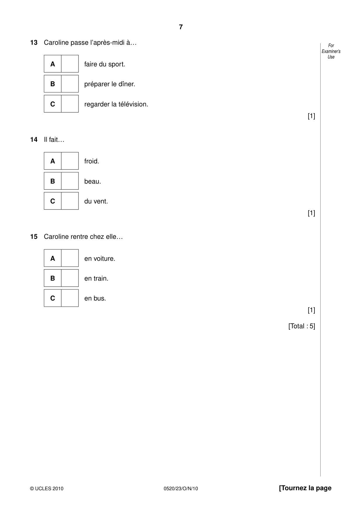 Cambridge IGCSE French - Foreign Language 0520 2010 Oct/Nov Paper 2 · Variant 3 question paper, page 7 of 20