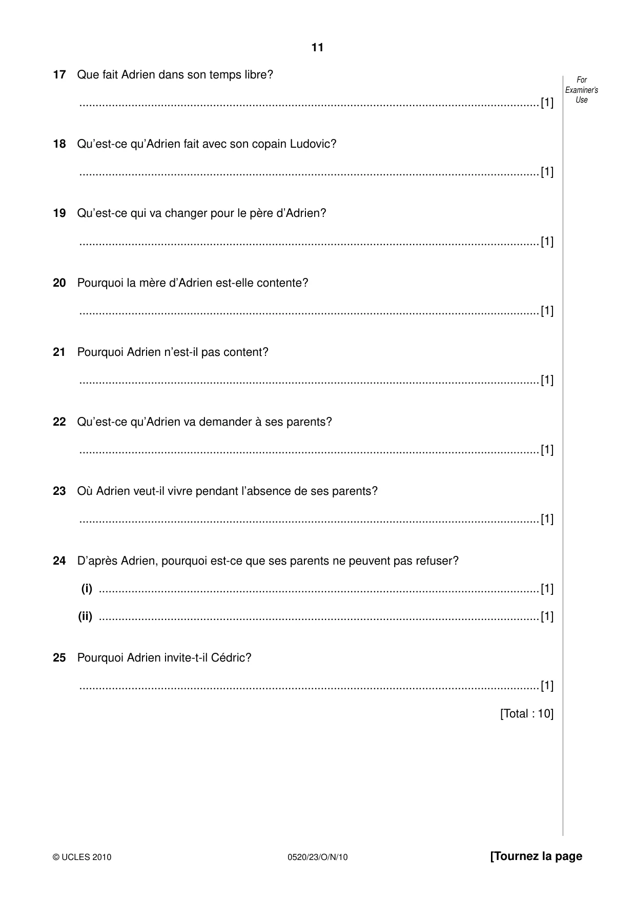 Cambridge IGCSE French - Foreign Language 0520 2010 Oct/Nov Paper 2 · Variant 3 question paper, page 11 of 20