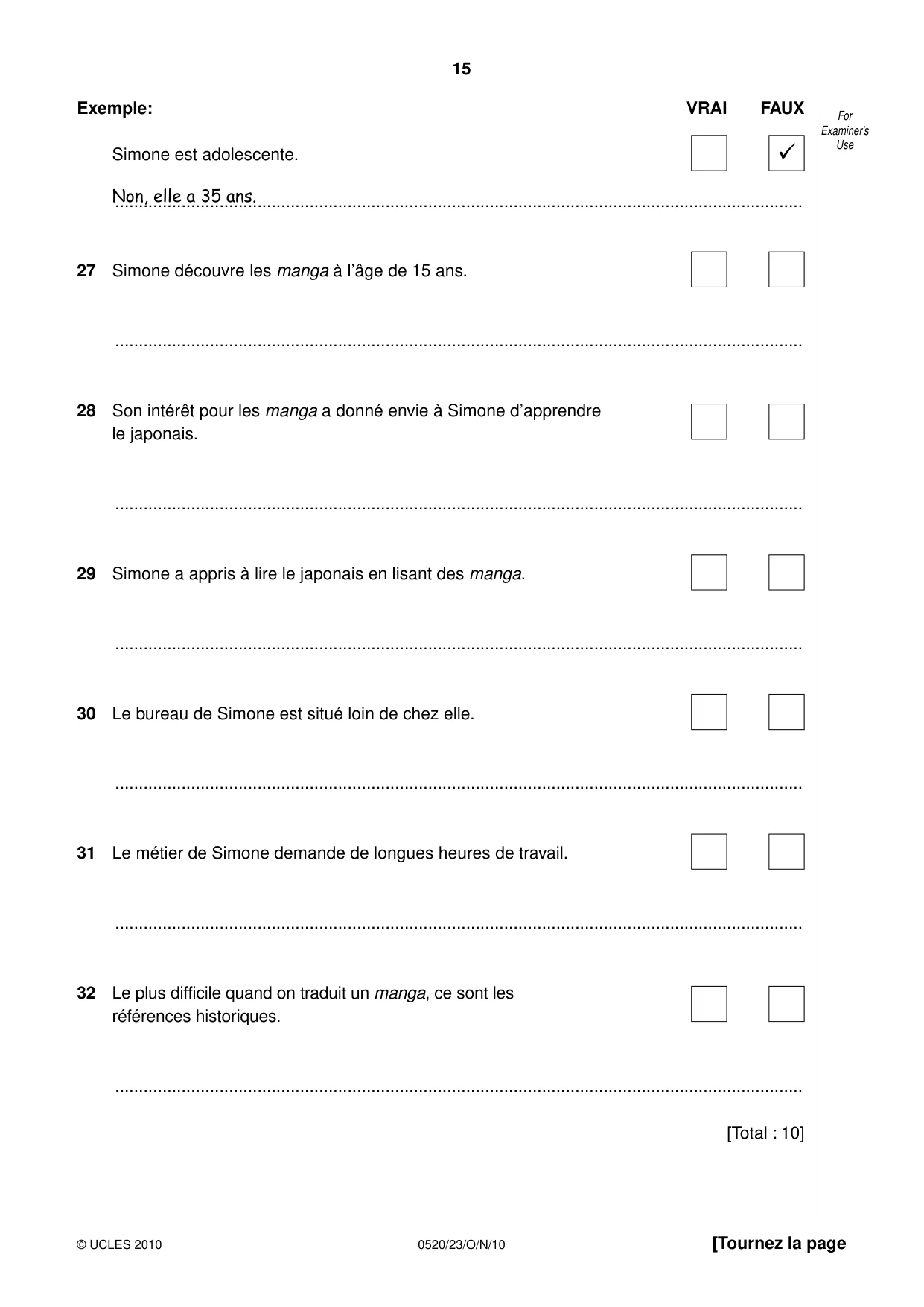 Cambridge IGCSE French - Foreign Language 0520 2010 Oct/Nov Paper 2 · Variant 3 question paper, page 15 of 20
