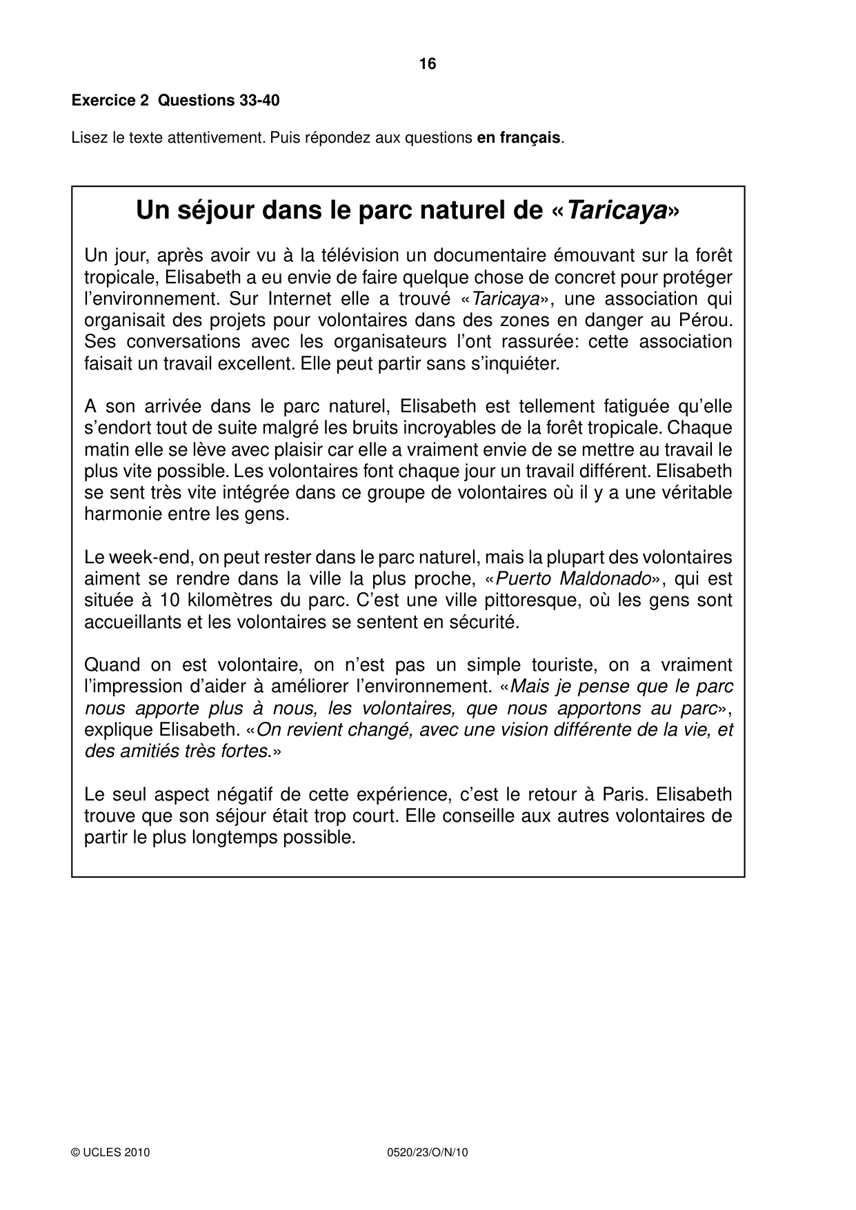 Cambridge IGCSE French - Foreign Language 0520 2010 Oct/Nov Paper 2 · Variant 3 question paper, page 16 of 20